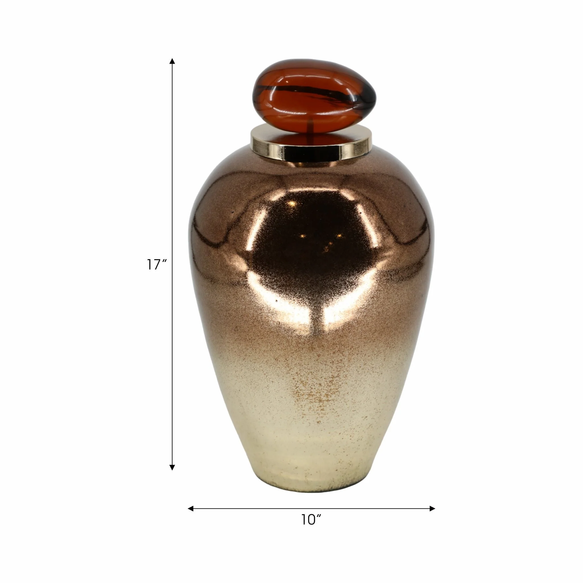 Glass, 17" Temple Vase W/ Resin Topper, Copper - Image 8