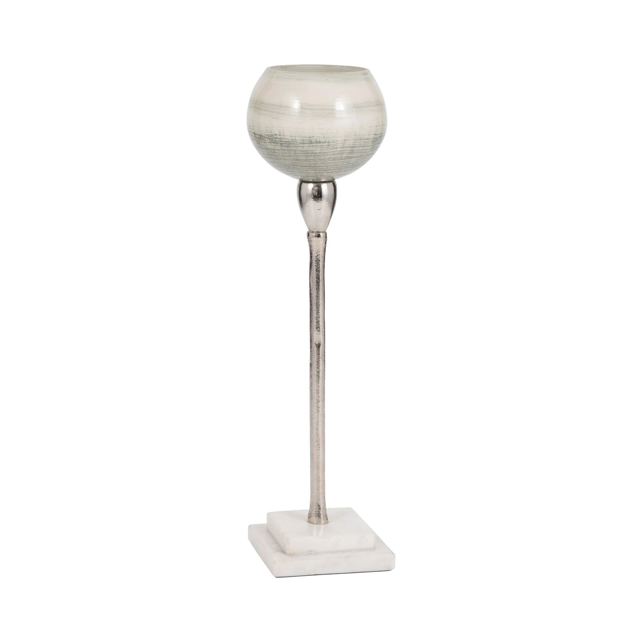 Glass, 17" Votive Holder W Marble Stand, Sage/silv - Image 2