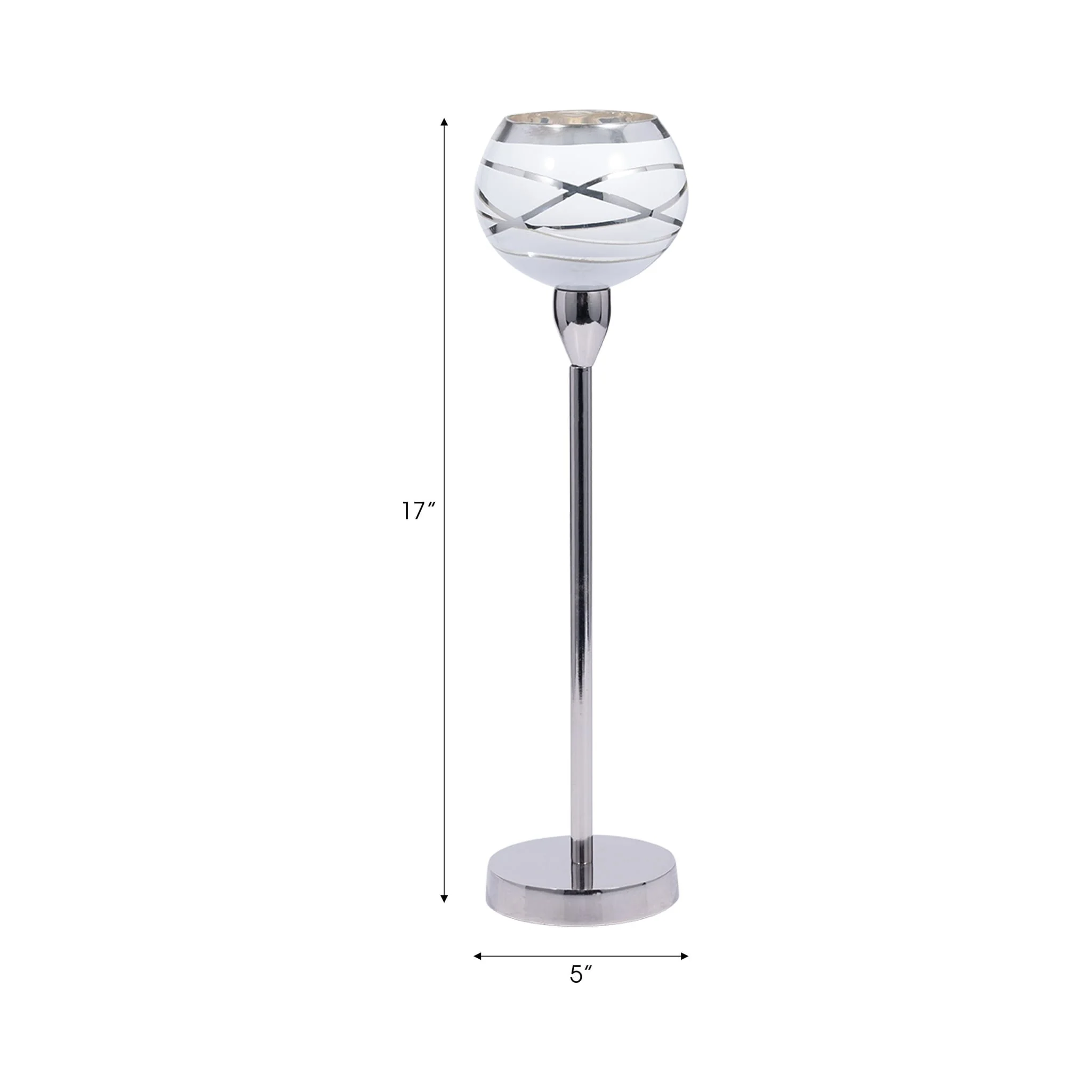 Glass, 17" Votive Holder W/ Stand, White/silver - Image 7