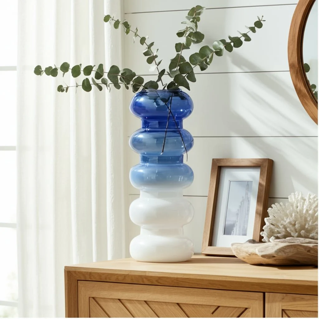 Glass, 17"h Accordion Vase, Blue - Image 10