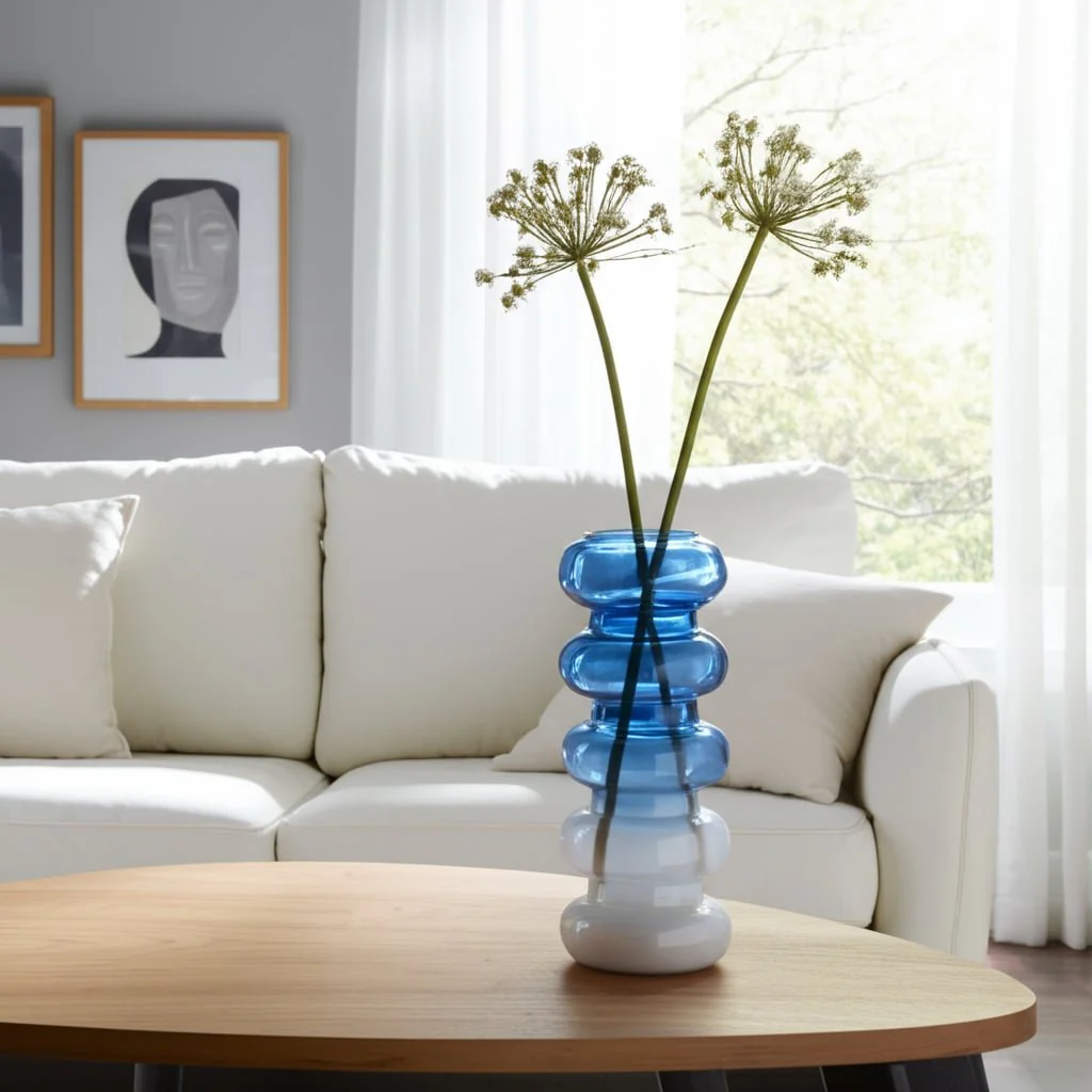 Glass, 17"h Accordion Vase, Blue - Image 11