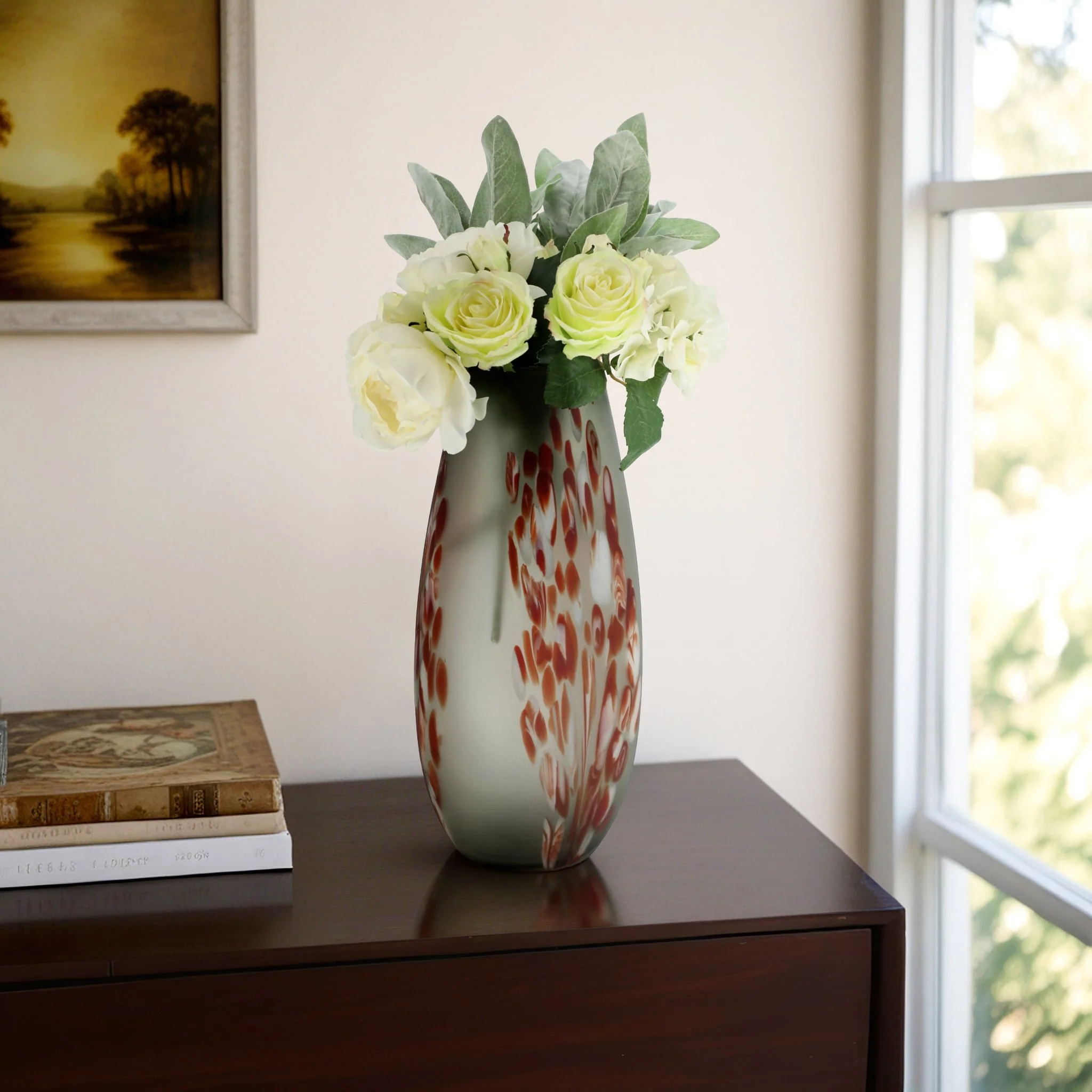 Glass, 17''h, Frosted Vase With Red Detail-gray - Image 10