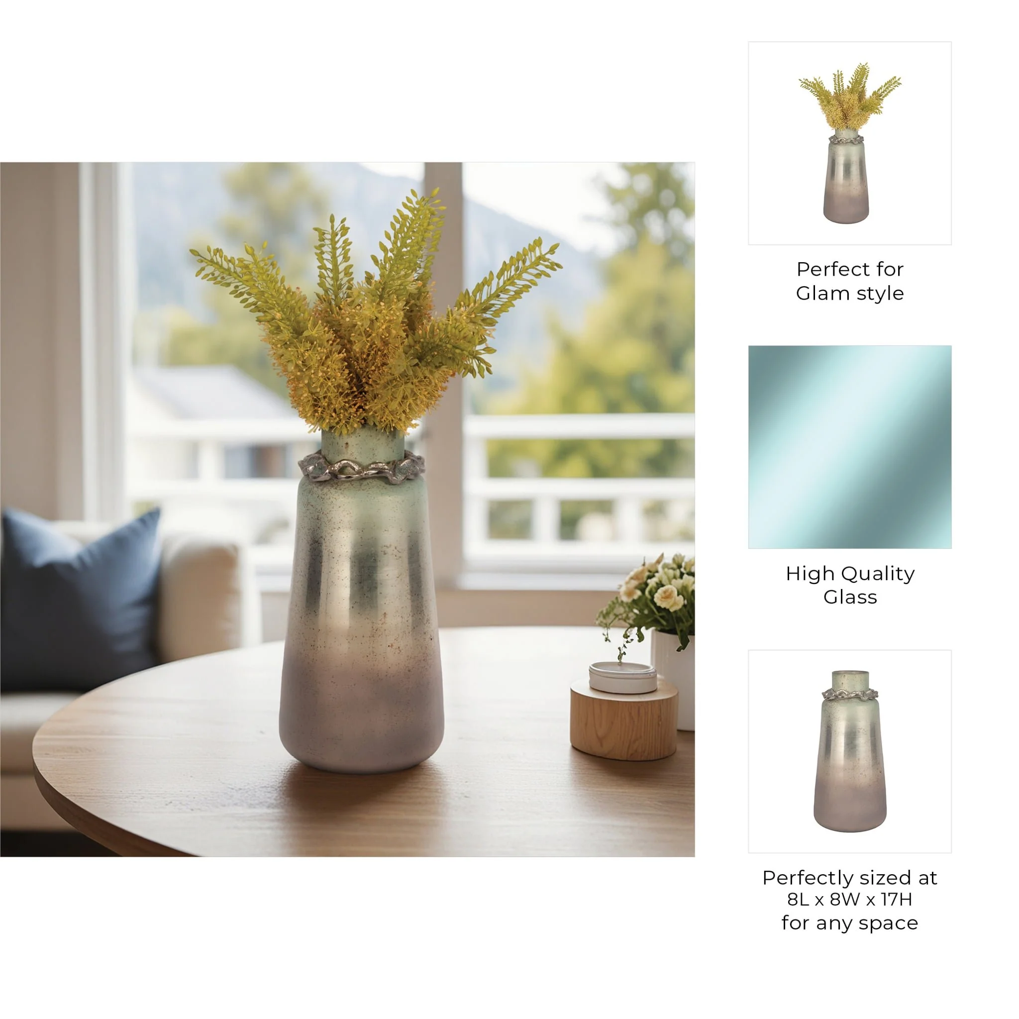 Glass,17"h,vase W/bracelet,nickle W/aloe - Image 8