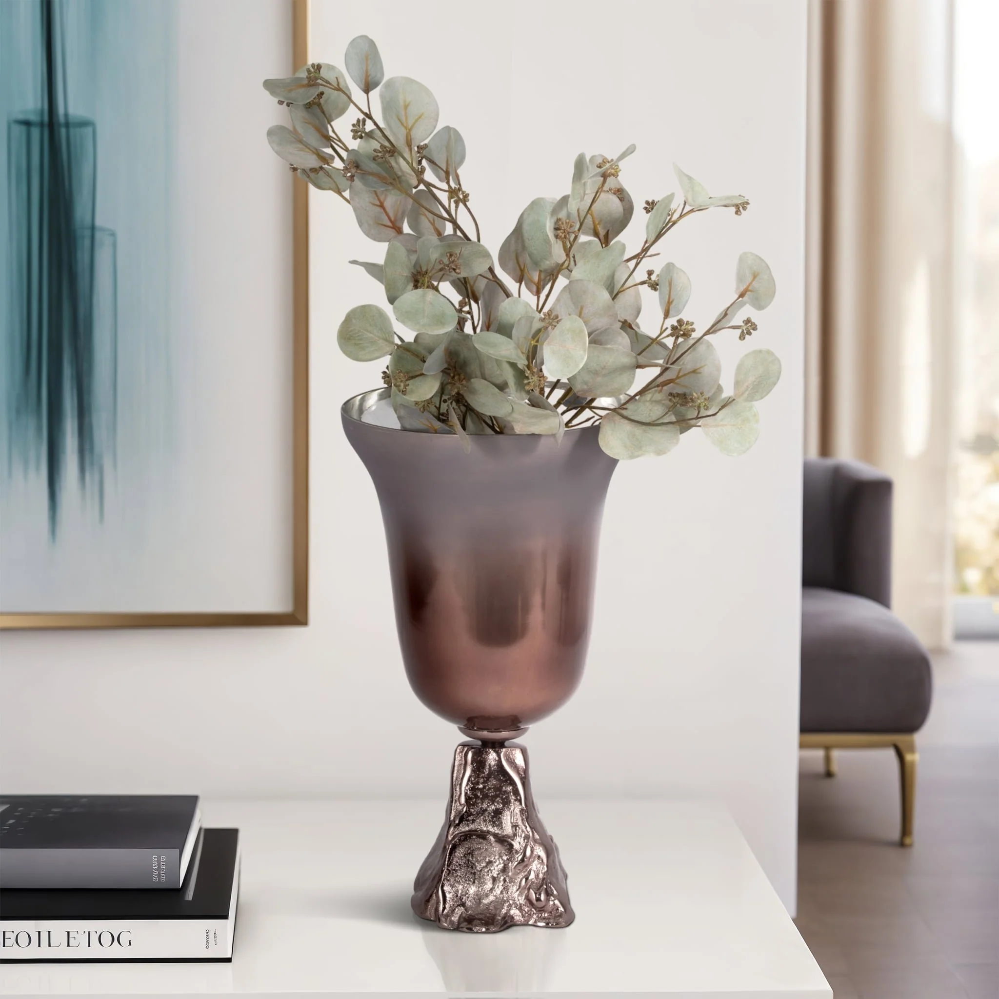 Glass, 18" 2-tone Chalice Vase, Metallic Kd - Image 10
