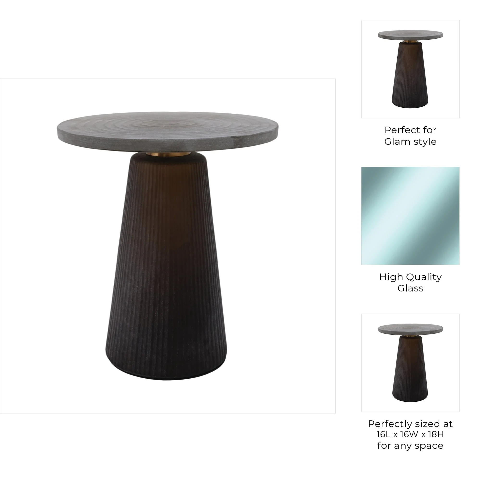 Glass, 18" Accent Table W Brass Base, Smokey Brown - Image 9