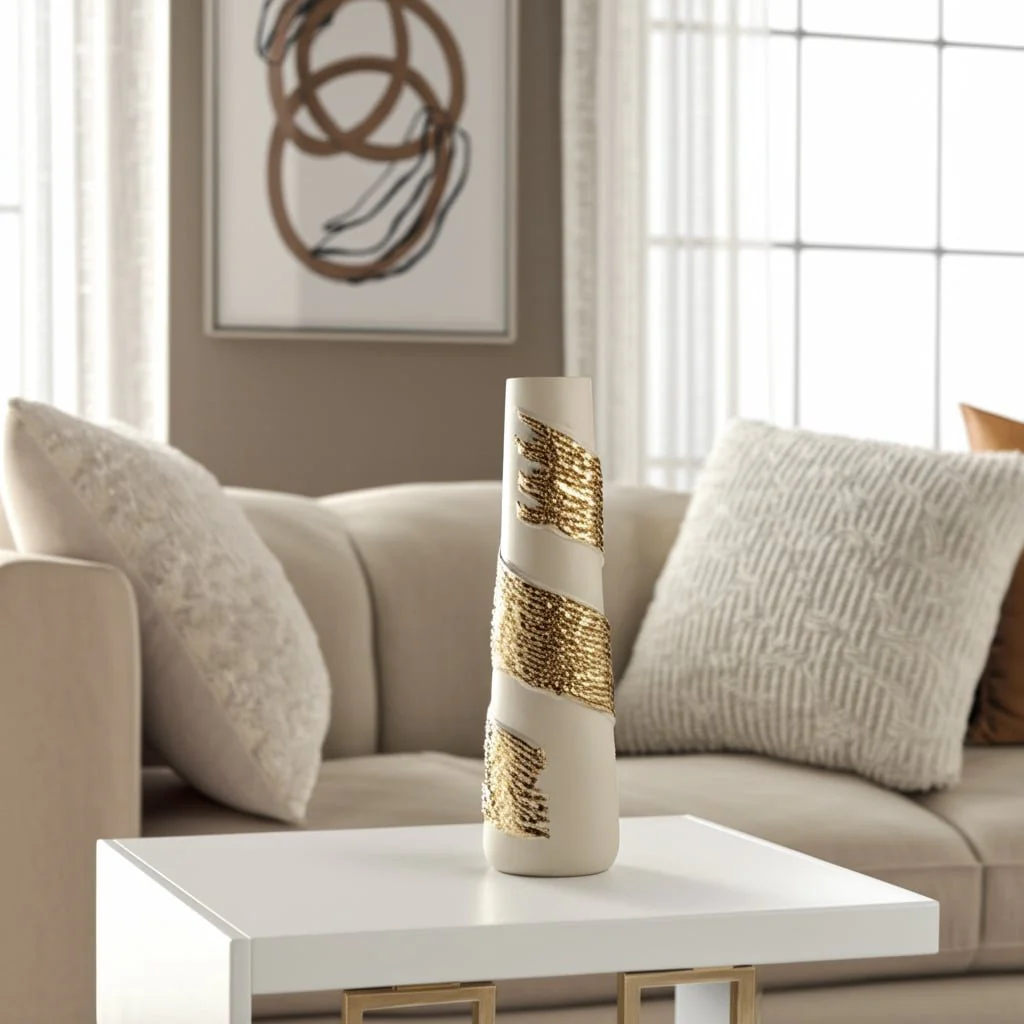 Glass, 18" Aluminum Wrapped Vase, White/gold - Image 10