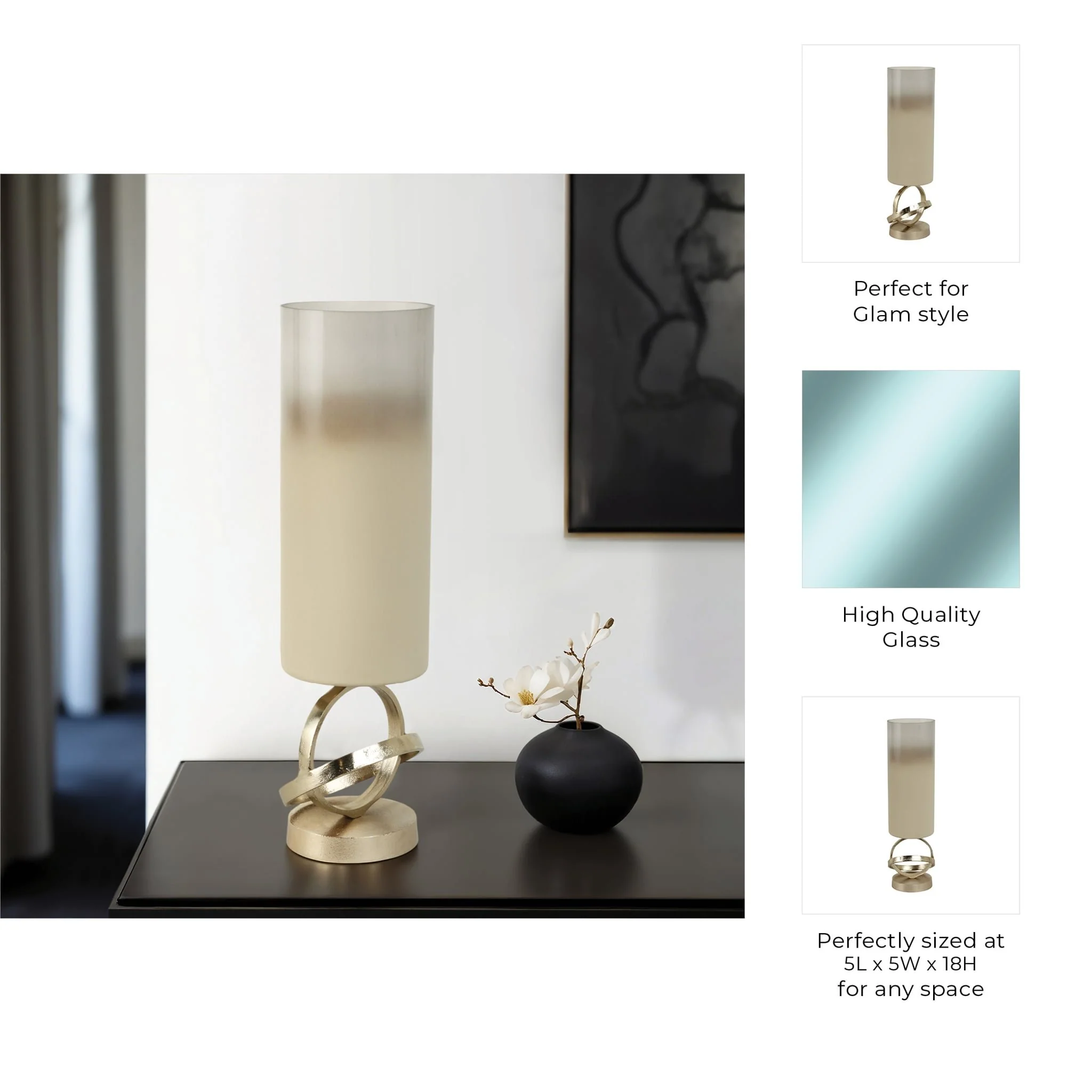 Glass,18",hurricane W/sphere Base,white/gold - Image 9