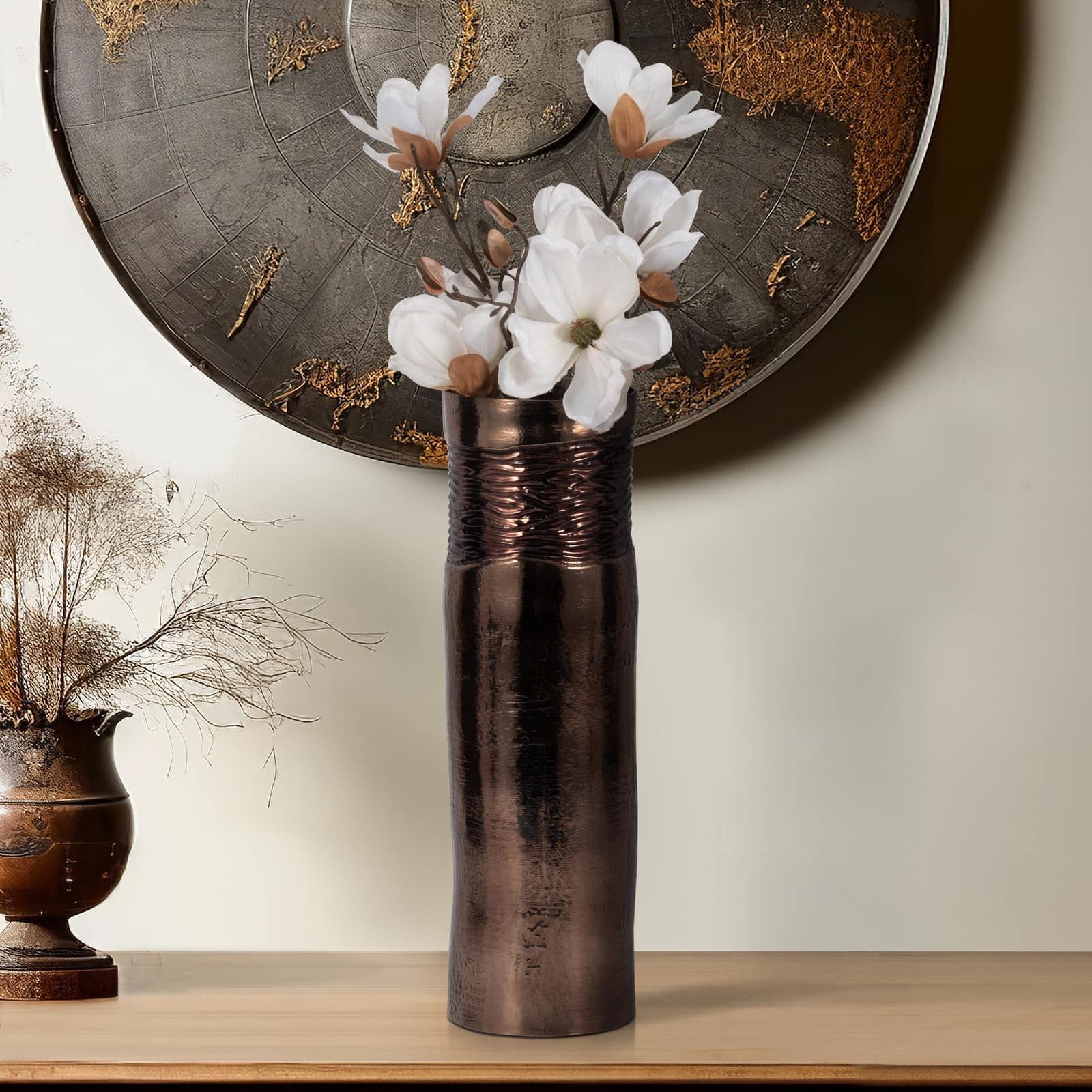 Glass, 18" Textured Enamel Vase, Bronze - Image 10