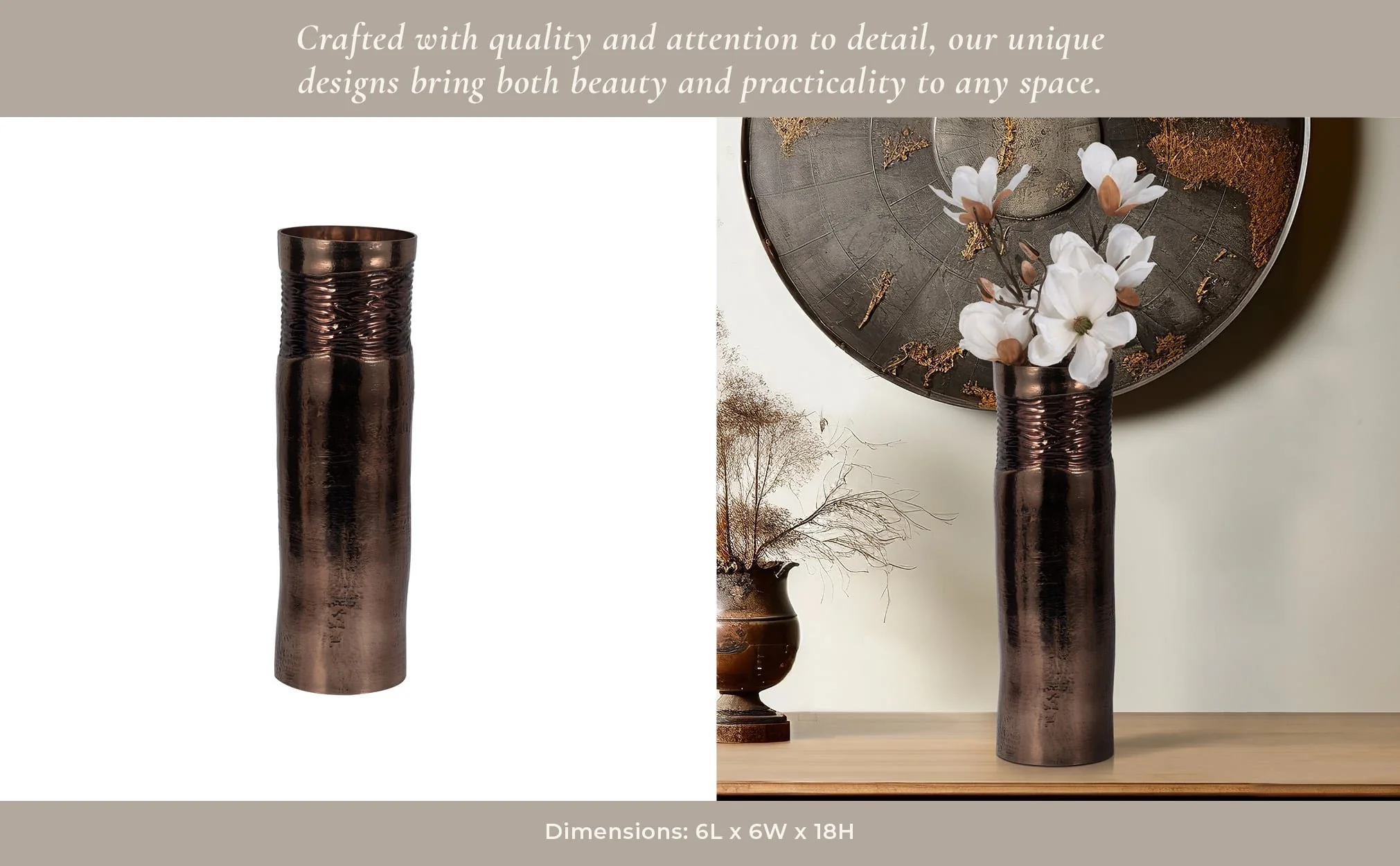 Glass, 18" Textured Enamel Vase, Bronze - Image 11