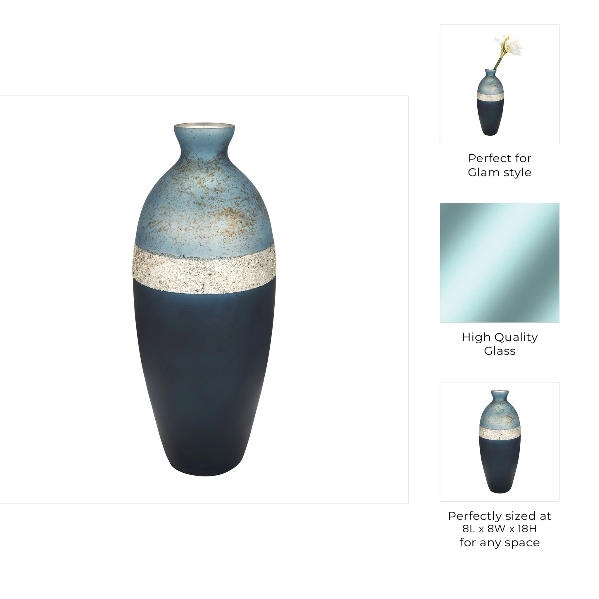 Glass, 18" Tri-colored Glittered Vase, Multi - Image 9