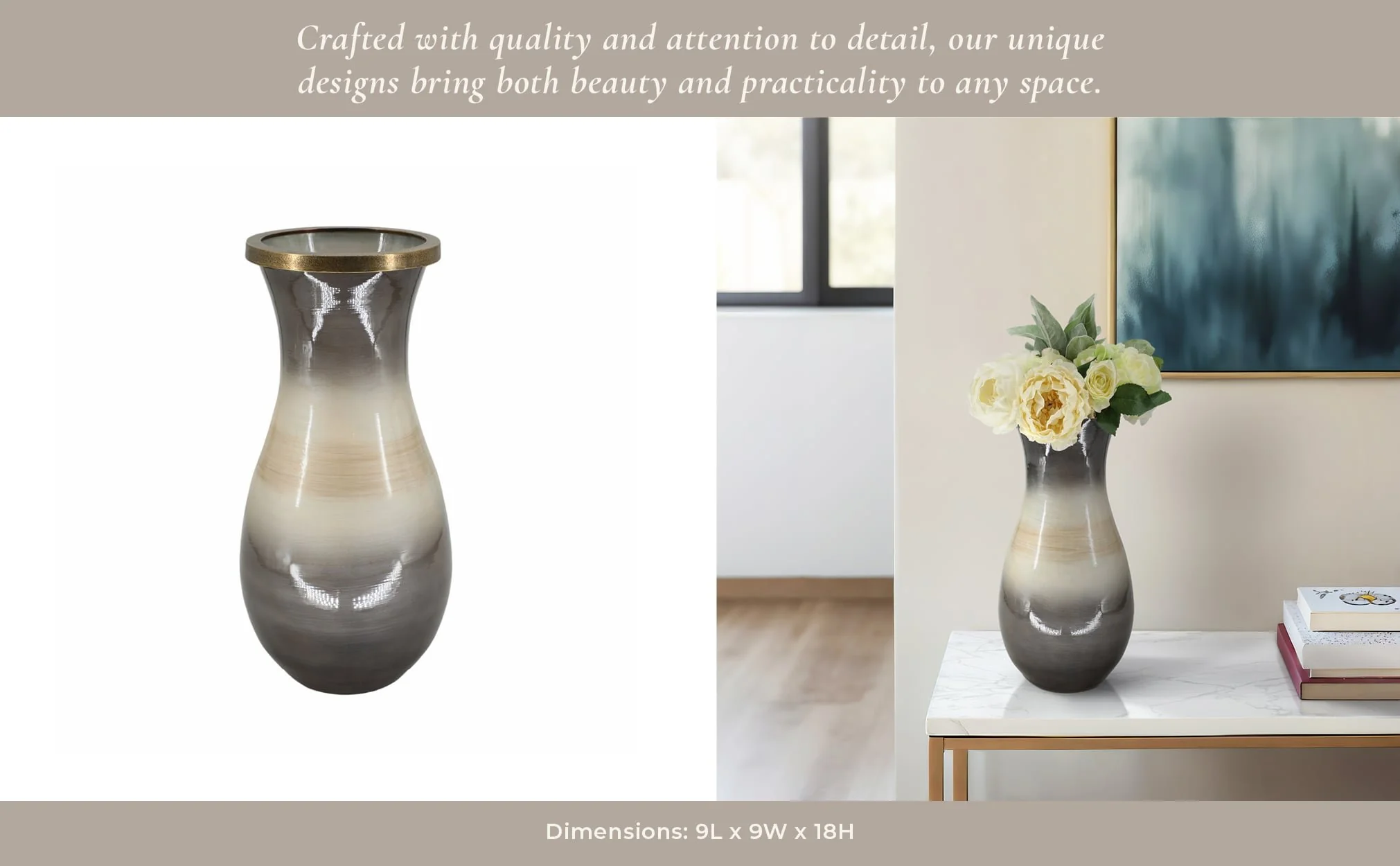 Glass, 18" Vase With Metal Rim, Multi - Image 10