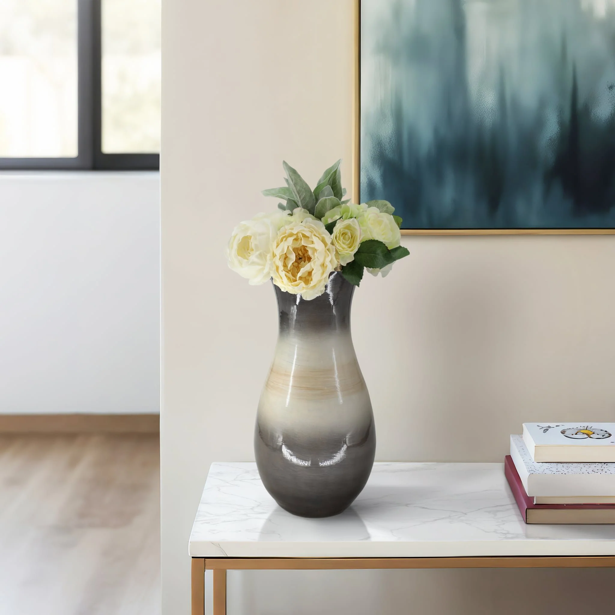 Glass, 18" Vase With Metal Rim, Multi - Image 9