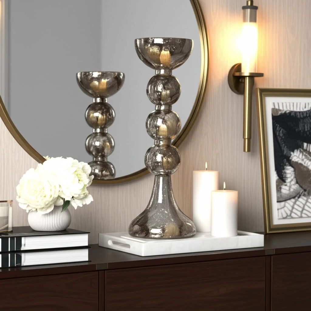 Glass, 18"h, Bubbly Candle Holder, Brown - Image 3