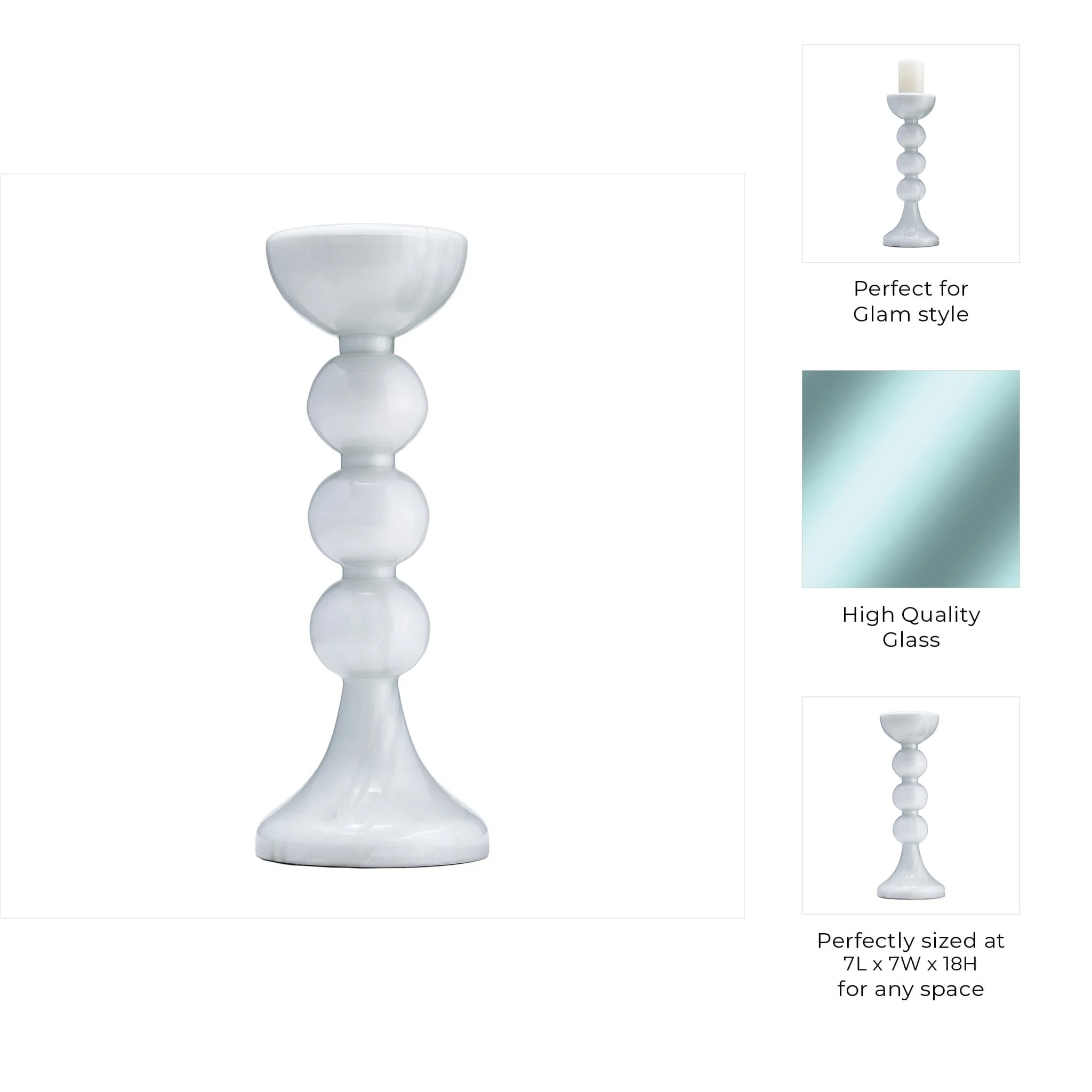 Glass, 18"h,  Bubbly Candle Holder, Wht Enam - Image 9