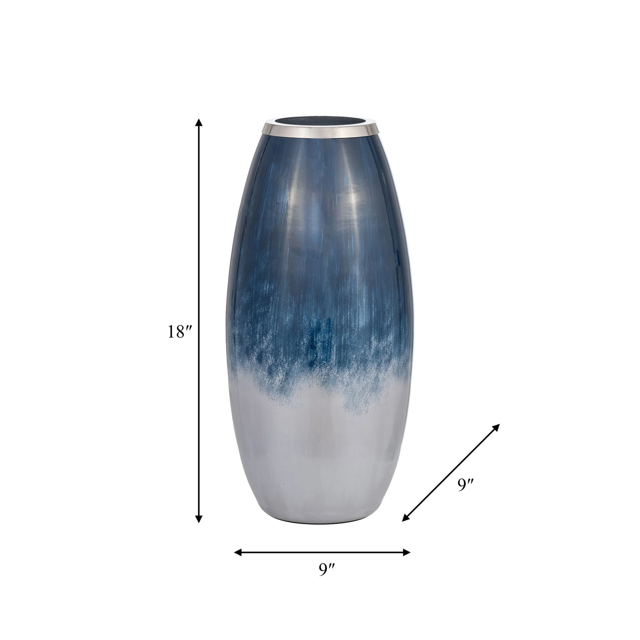 Glass,18"h Vase W/metal Rim, Blue/wht Ombre - Image 6