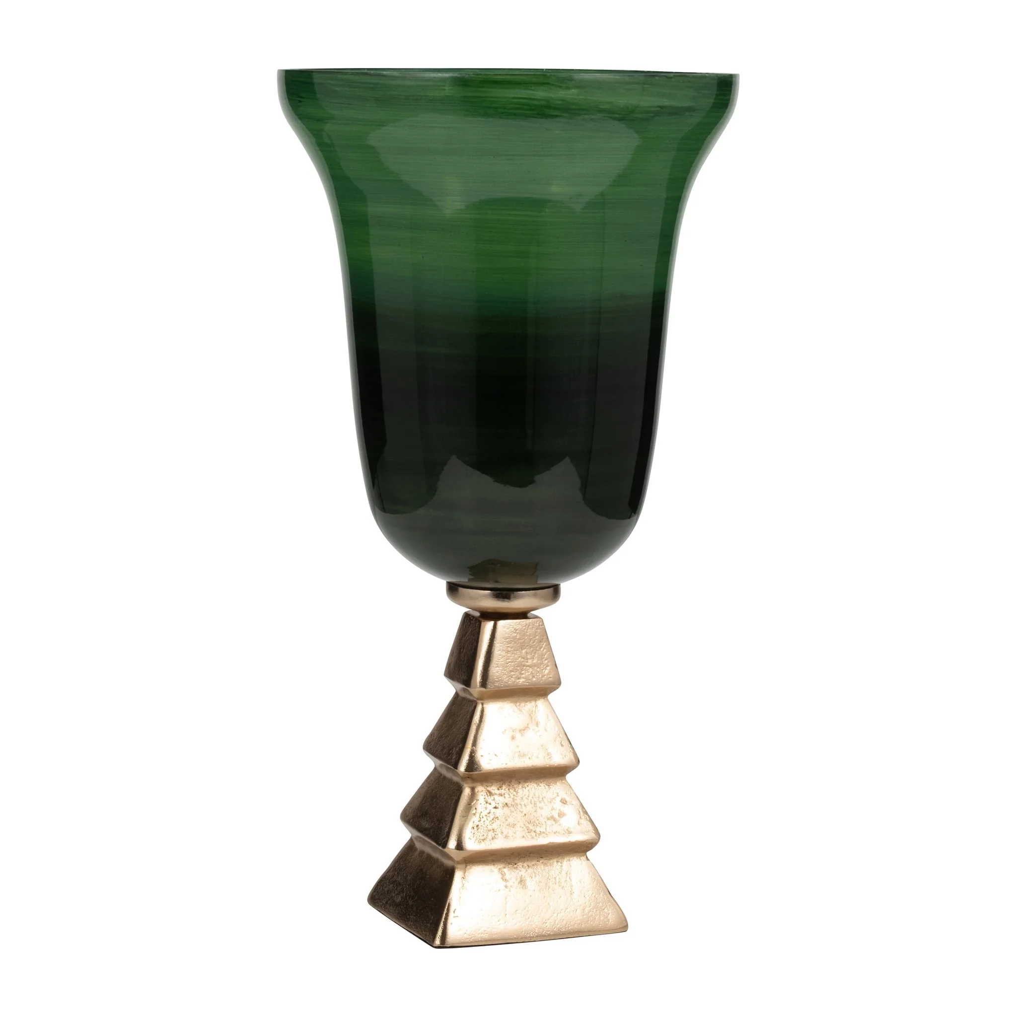 Glass, 19" 5th Ave Vase On Stand, Green/gold - Image 2