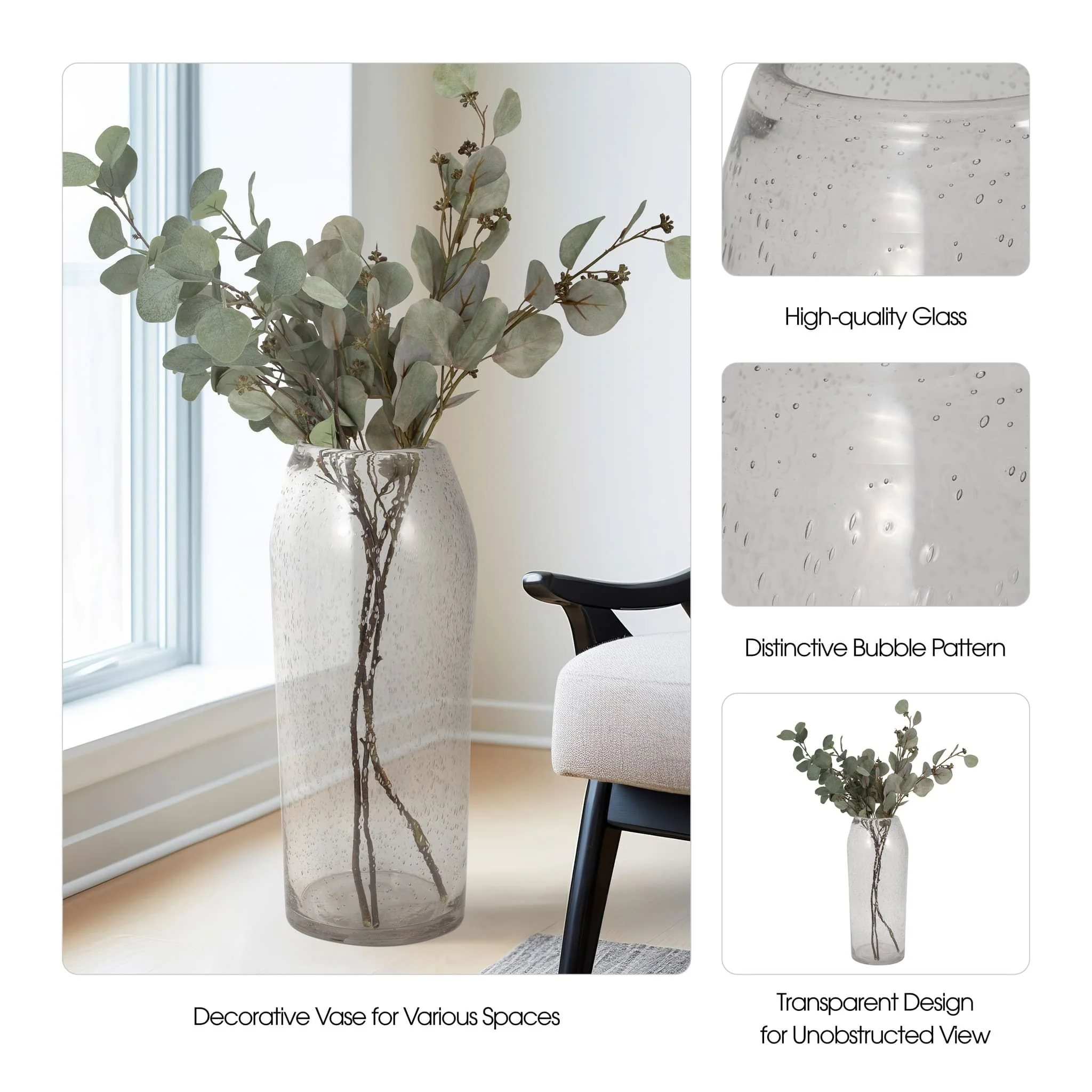 Glass, 19" Floor Vase Bubble Clear - Image 10