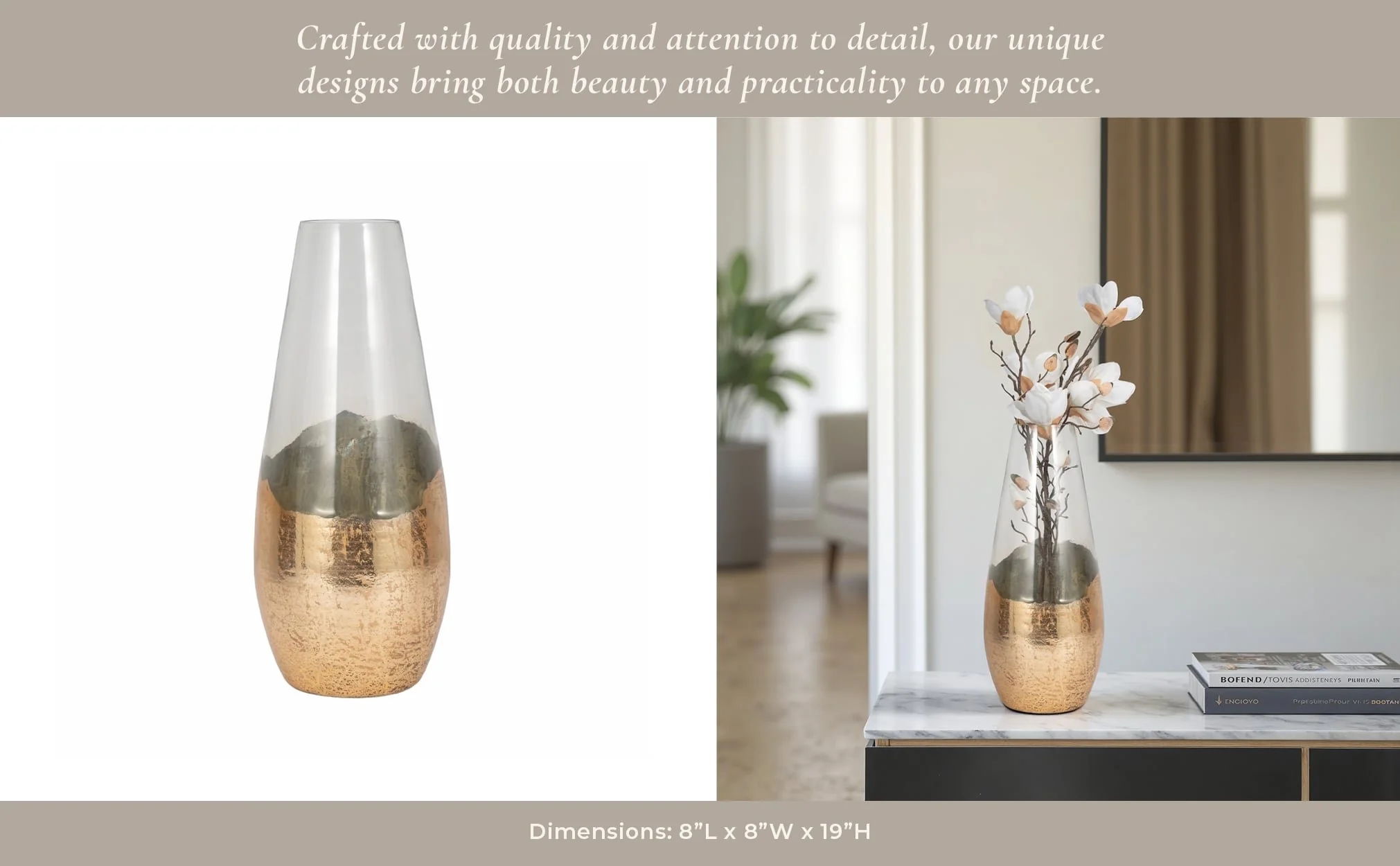 Glass, 19" Gold Dipped Vase, Clear - Image 10