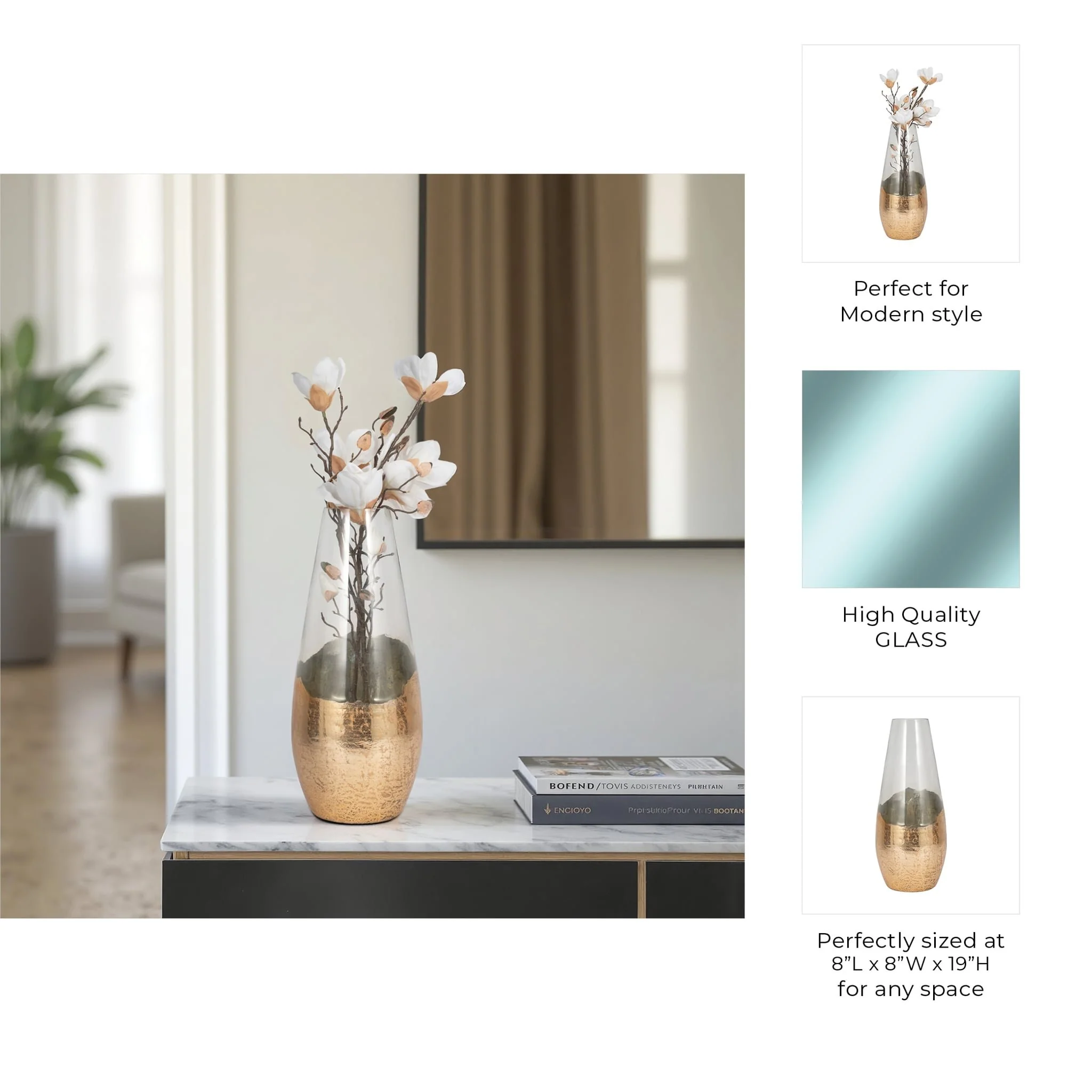 Glass, 19" Gold Dipped Vase, Clear - Image 8