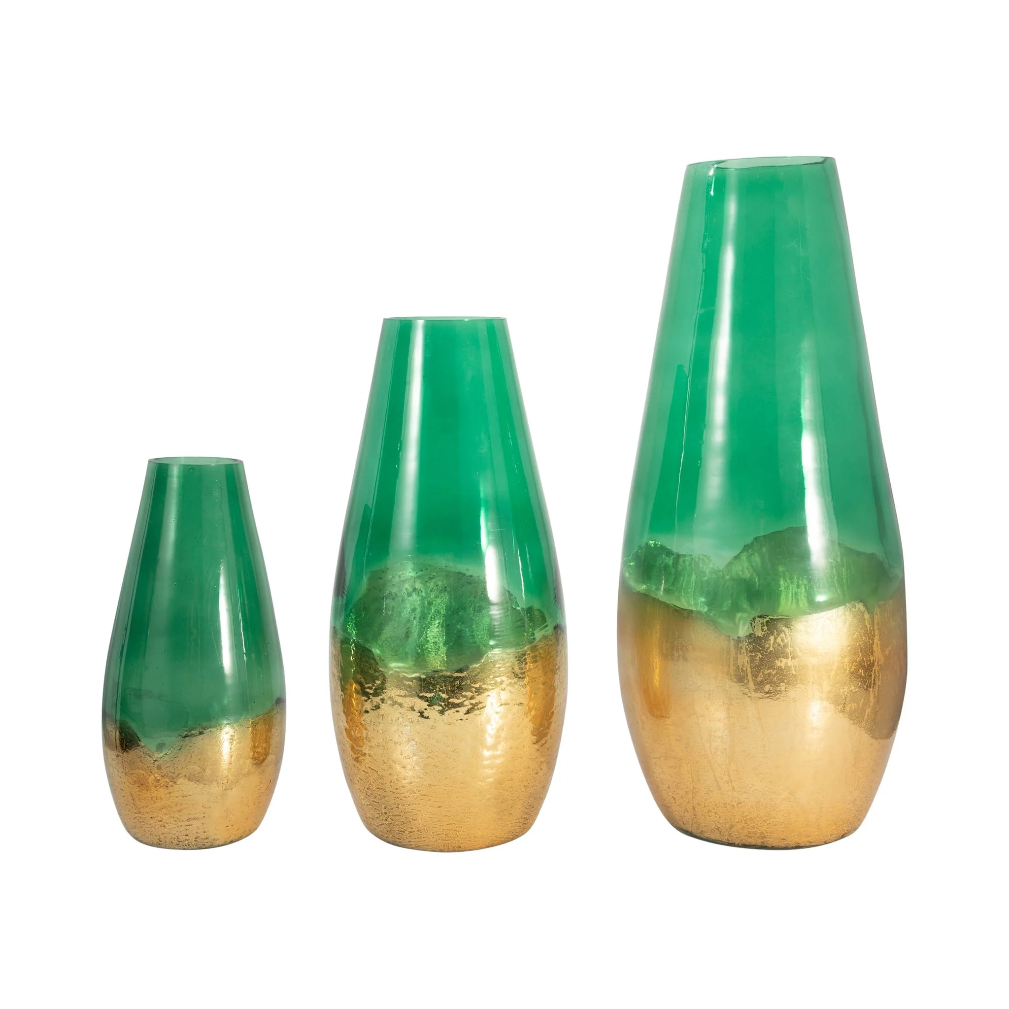 Glass, 19" Gold Dipped Vase, Green - Image 7