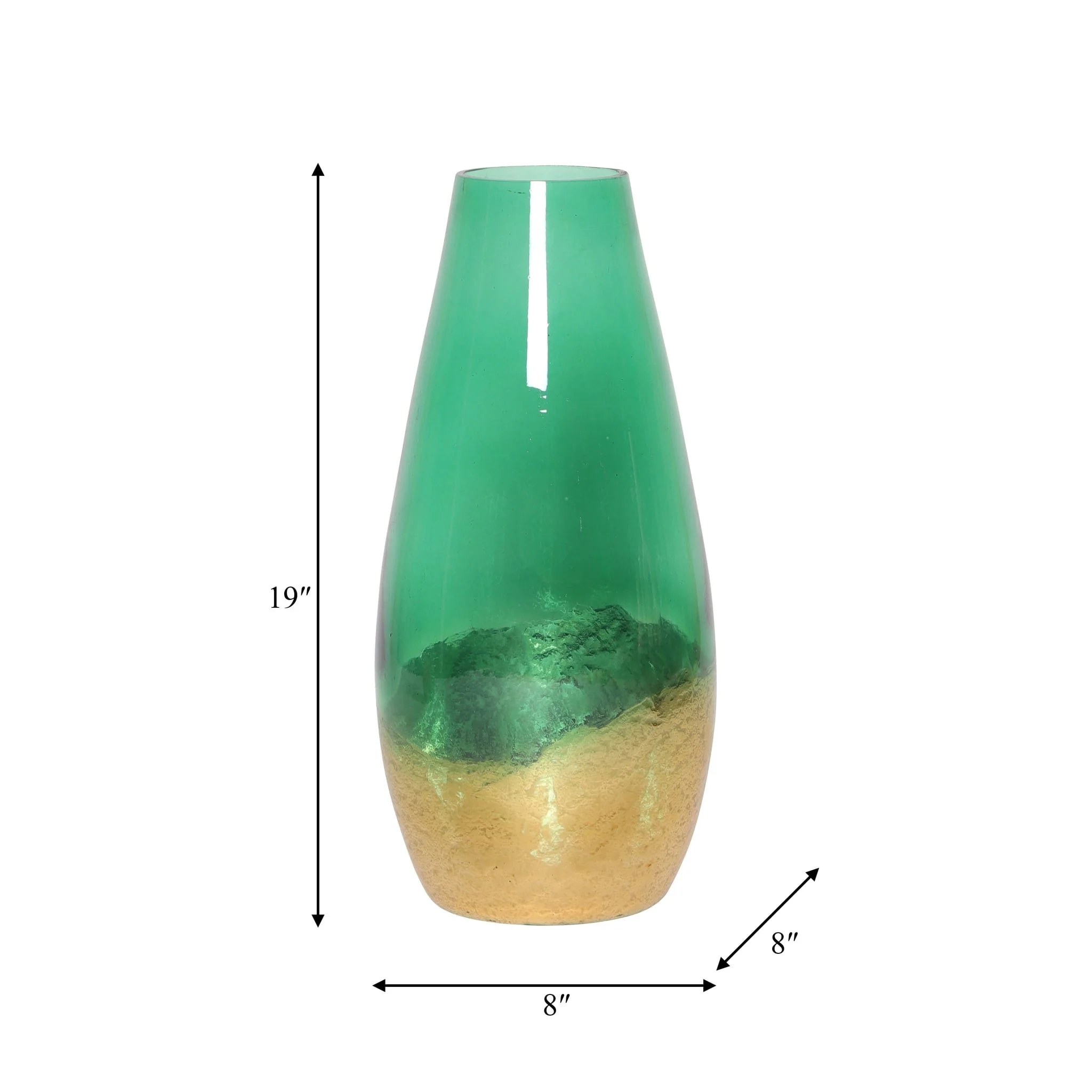 Glass, 19" Gold Dipped Vase, Green - Image 8