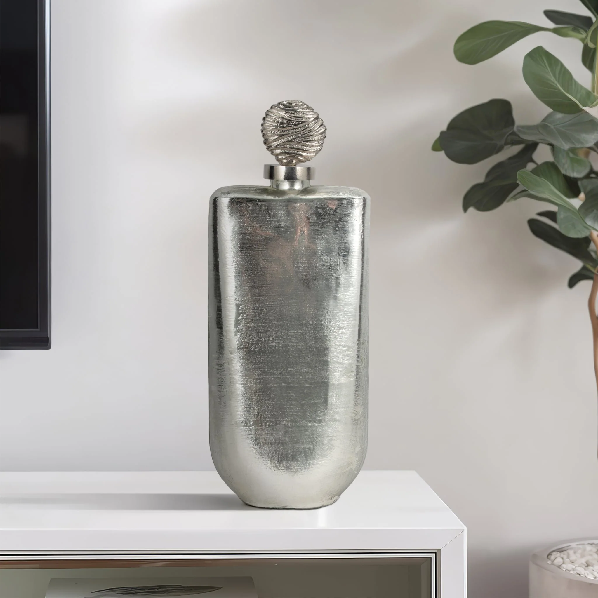 Glass, 19" Metallic Bottle Orb Topper, Silver - Image 10
