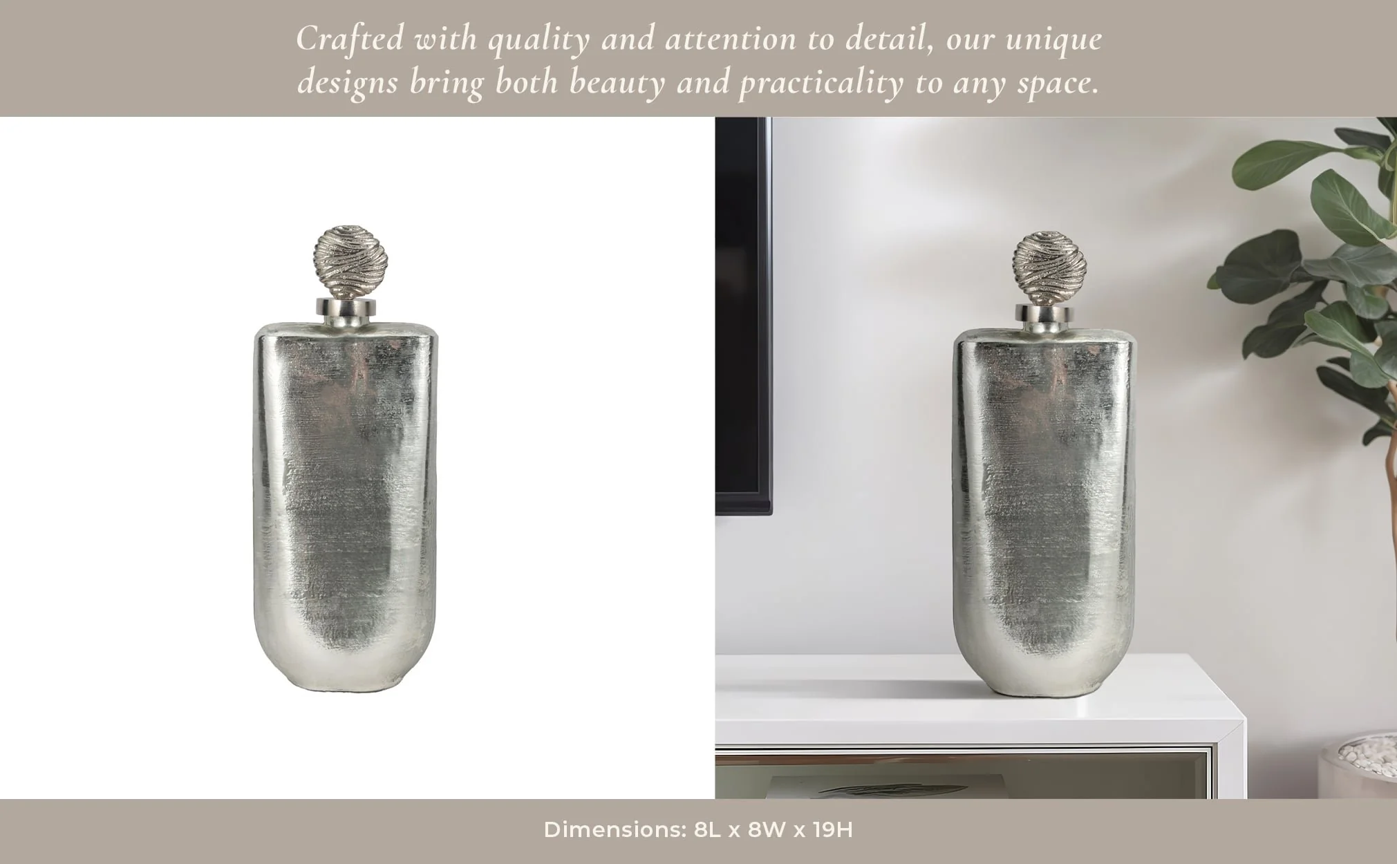 Glass, 19" Metallic Bottle Orb Topper, Silver - Image 11