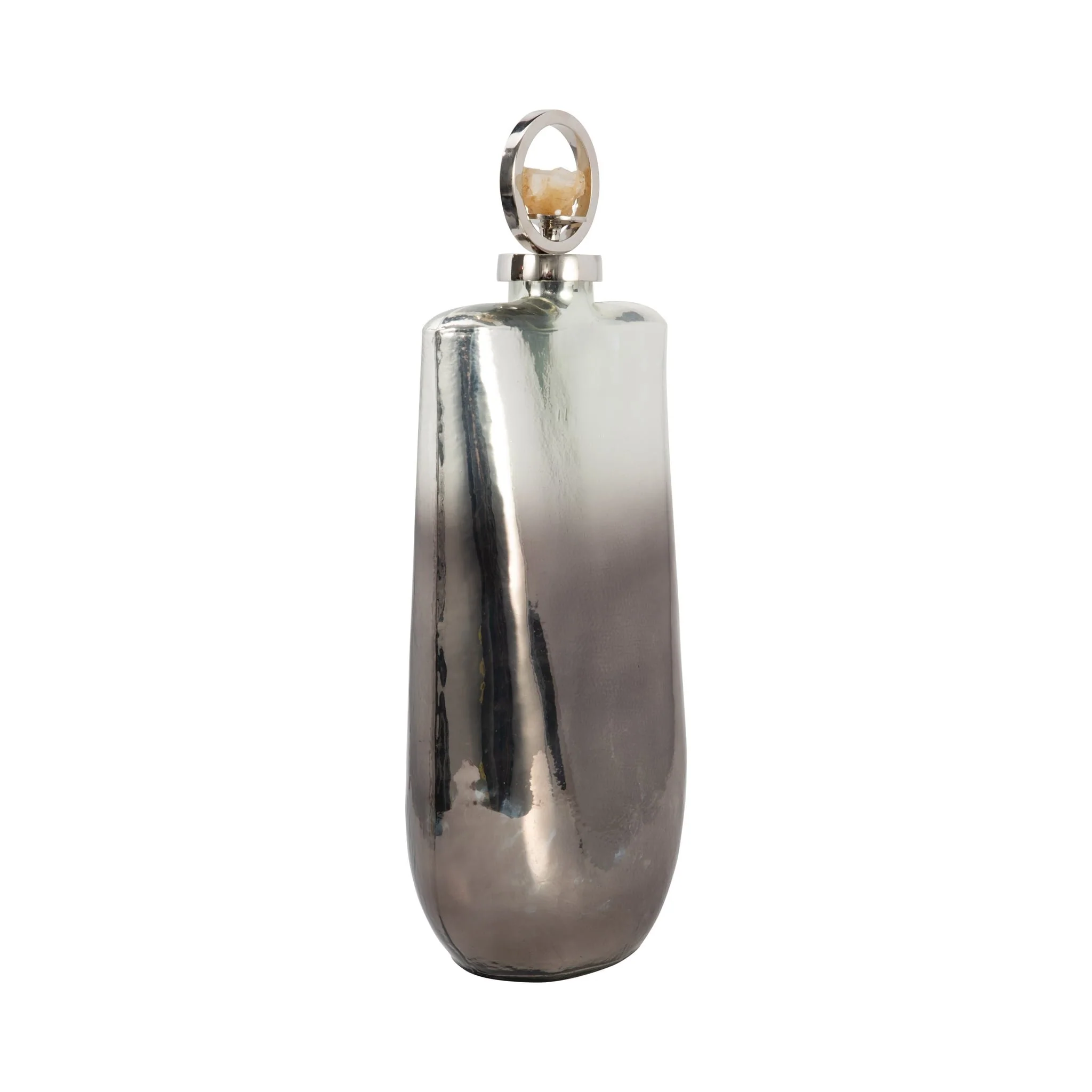 Glass, 19" Metallic Bottle W/ Stone Top, Silver - Image 2
