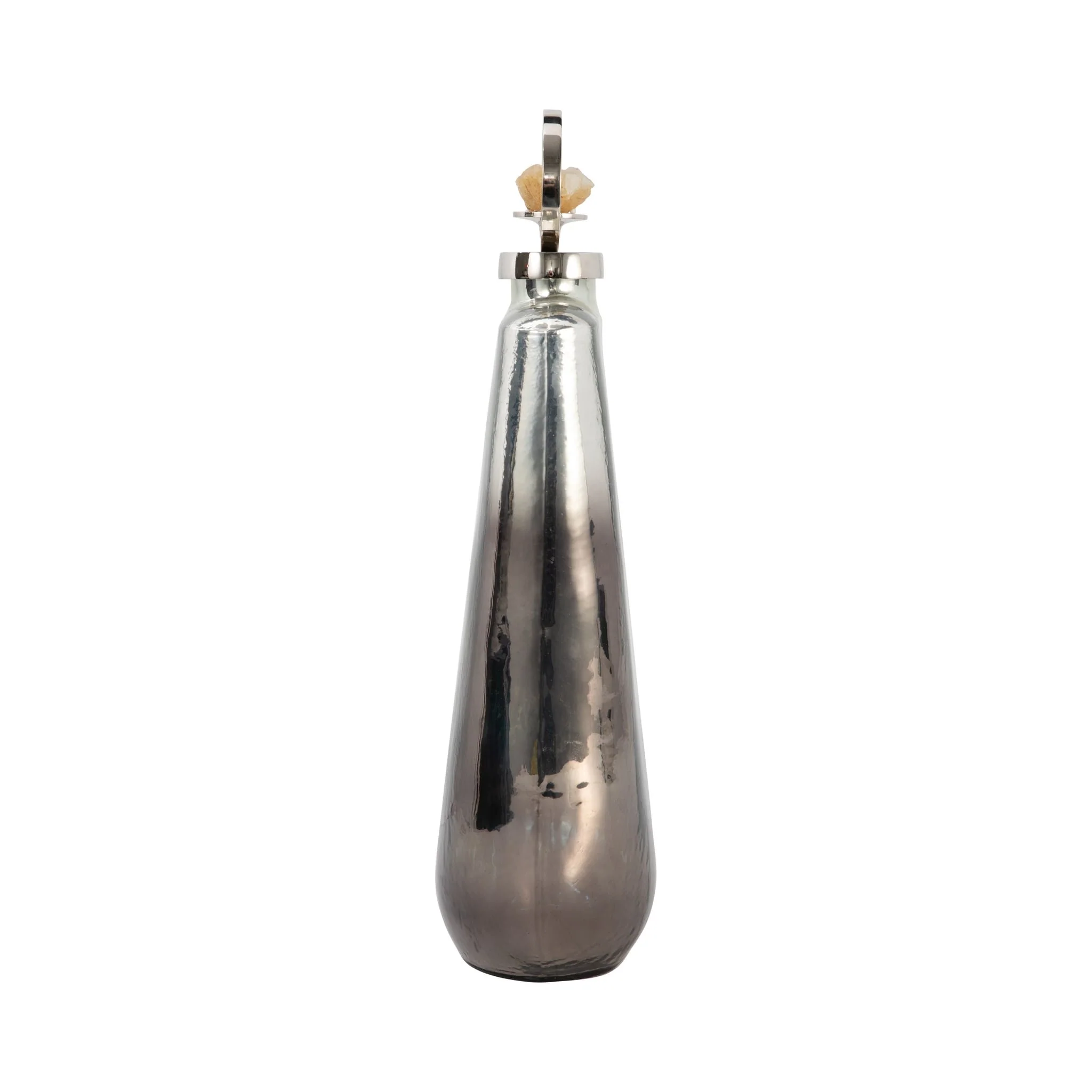 Glass, 19" Metallic Bottle W/ Stone Top, Silver - Image 3