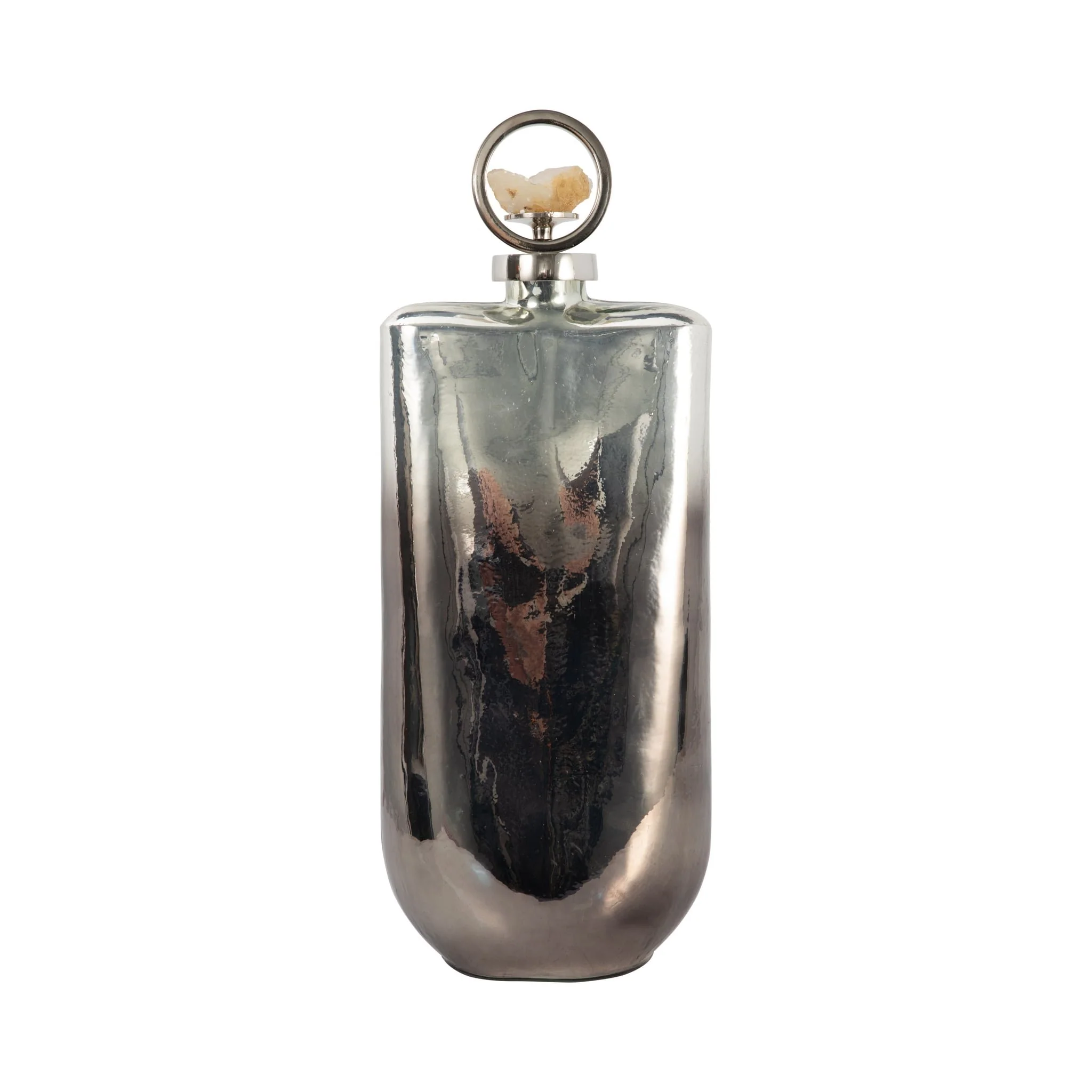Glass, 19" Metallic Bottle W/ Stone Top, Silver - Image 4