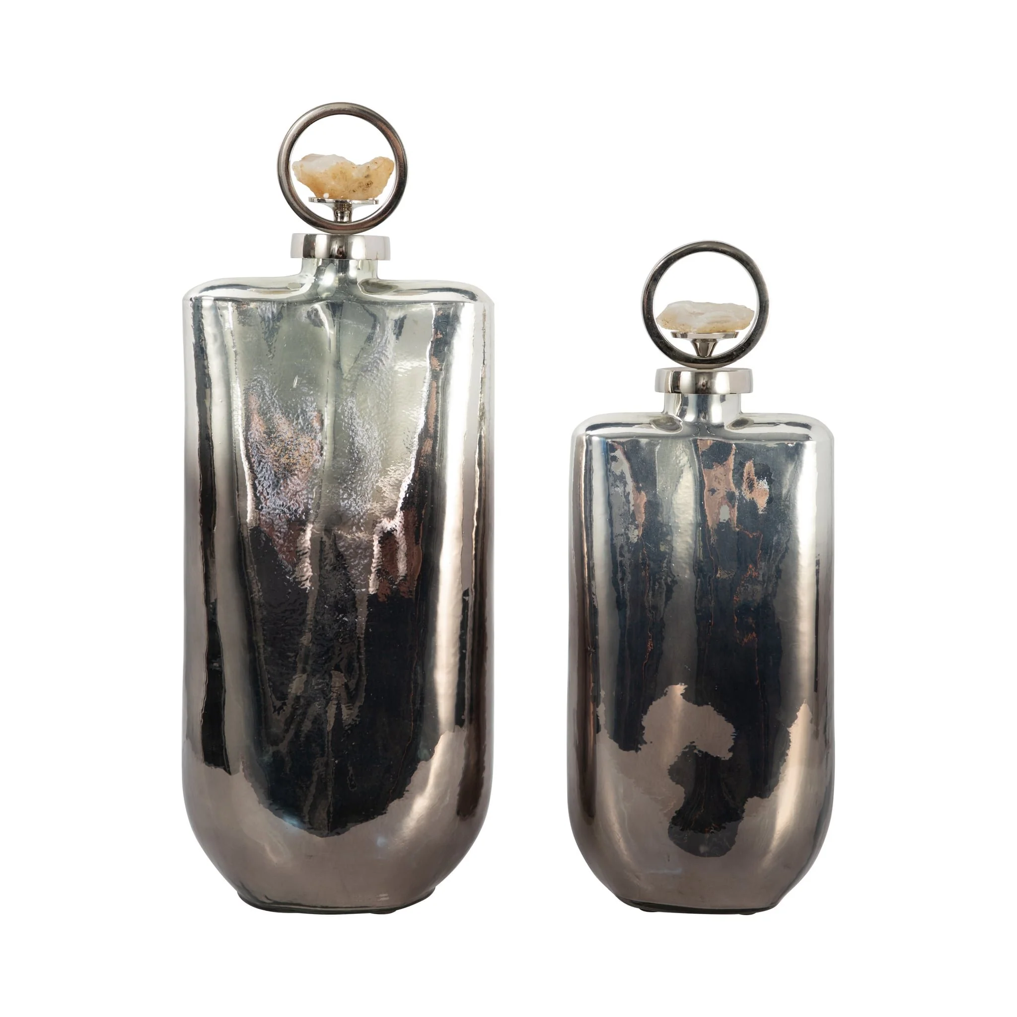 Glass, 19" Metallic Bottle W/ Stone Top, Silver - Image 8