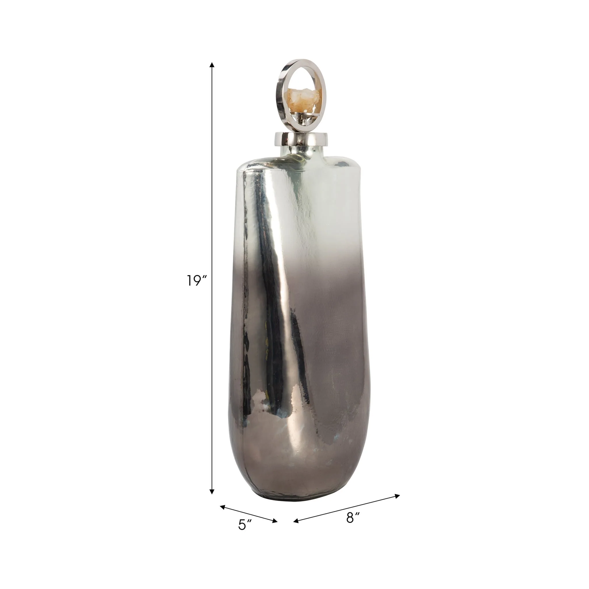 Glass, 19" Metallic Bottle W/ Stone Top, Silver - Image 9