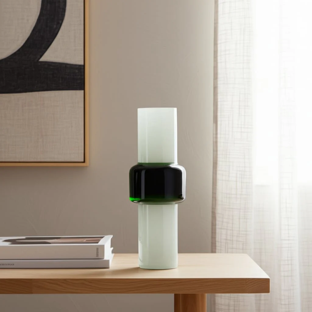 Glass, 19" Modern Cylinder Vase, White/green - Image 13