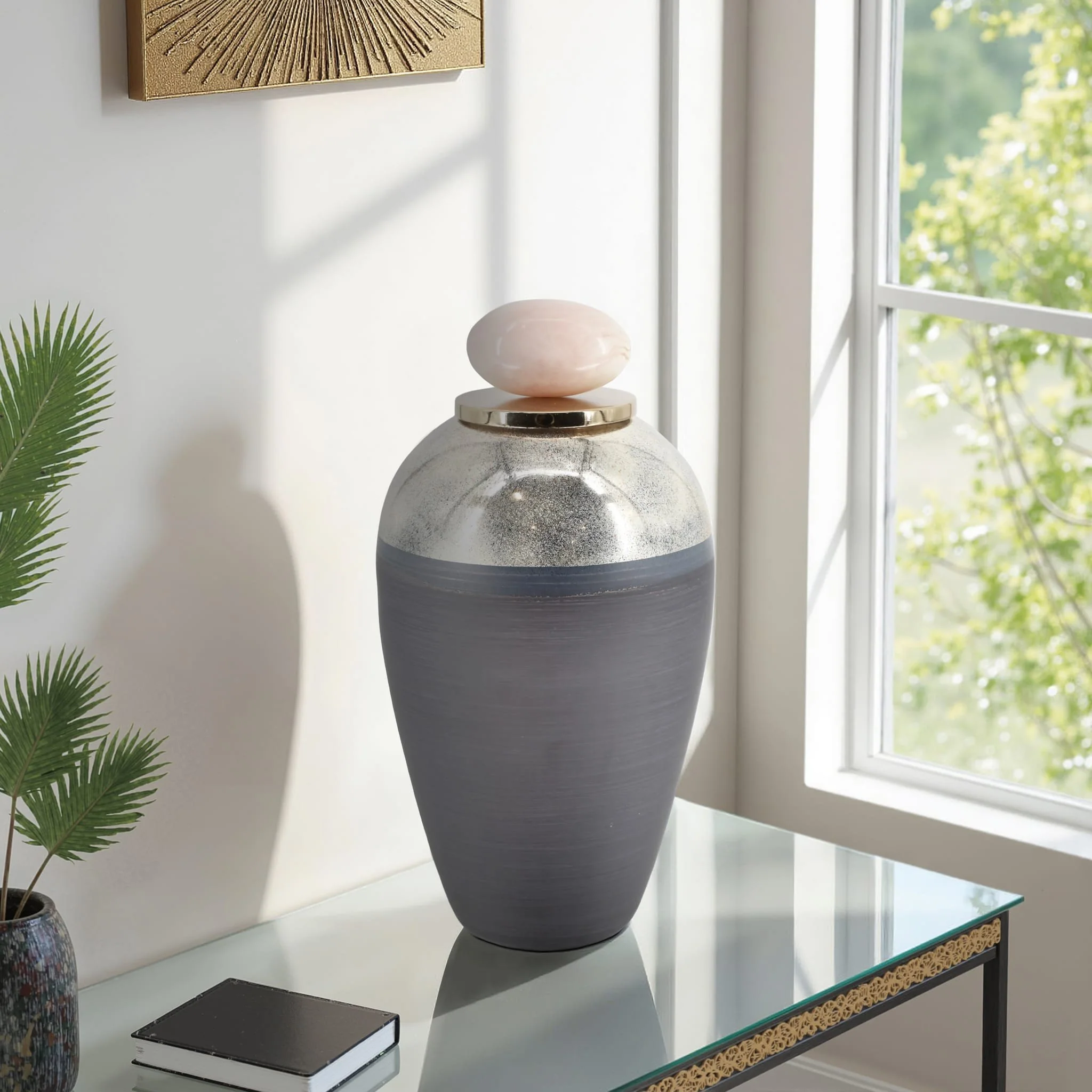 Glass, 19" Vase W/ Resin Topper, Gray - Image 11