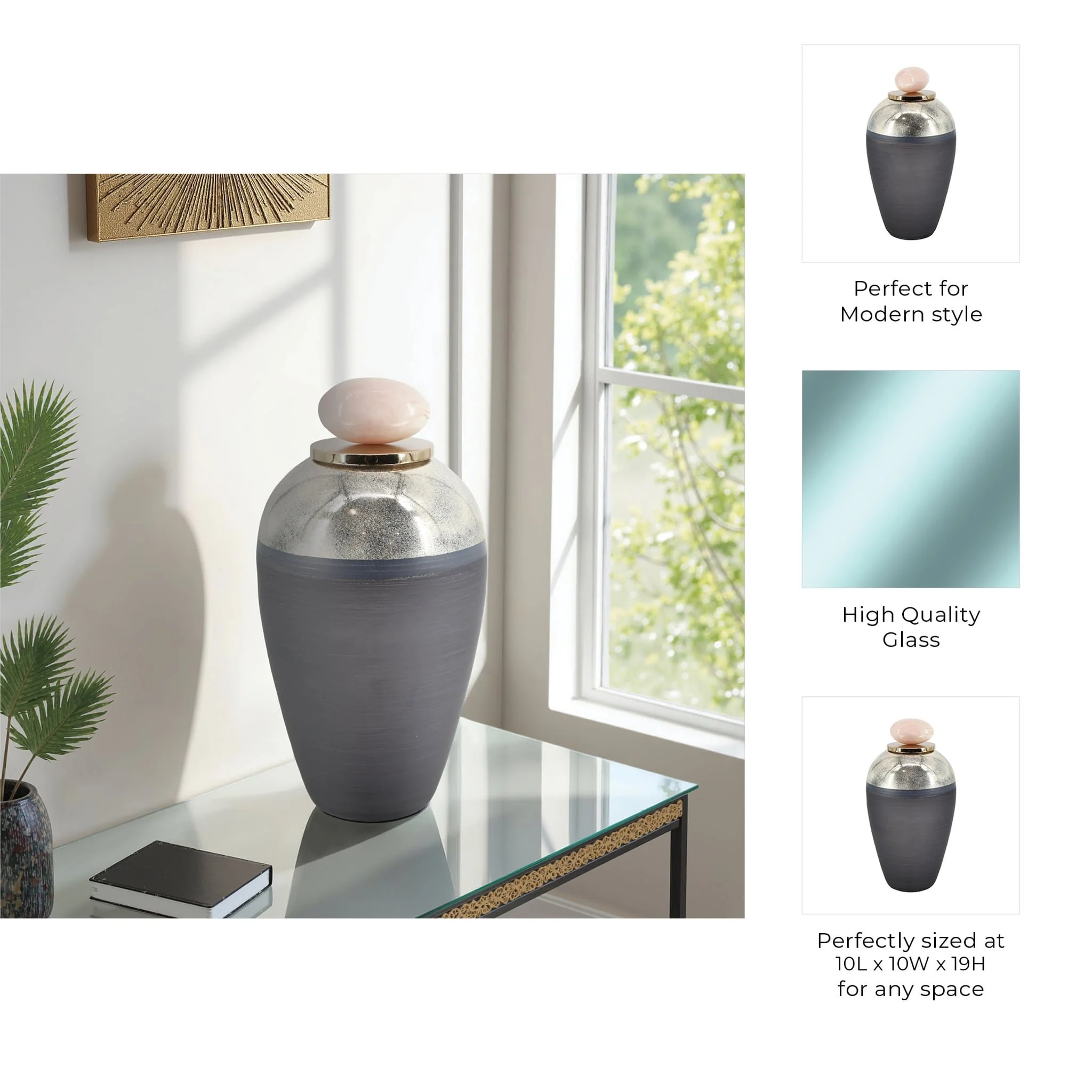 Glass, 19" Vase W/ Resin Topper, Gray - Image 9