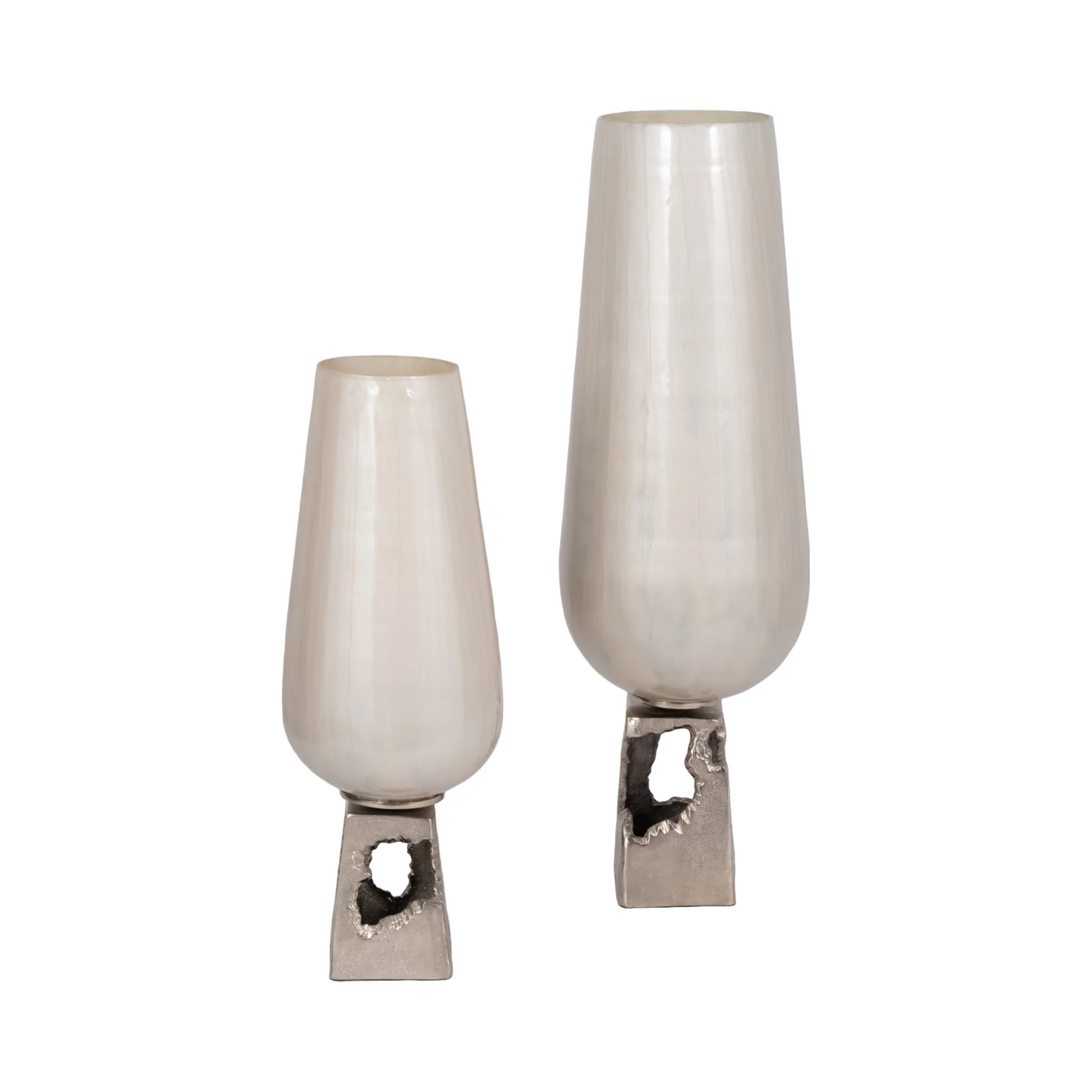 Glass, 19"h Vase W/ Metal Base, Pearl White - Image 7