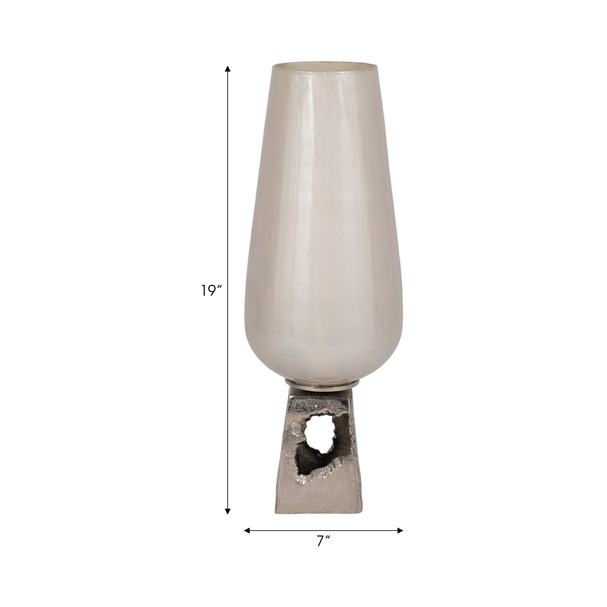 Glass, 19"h Vase W/ Metal Base, Pearl White - Image 8