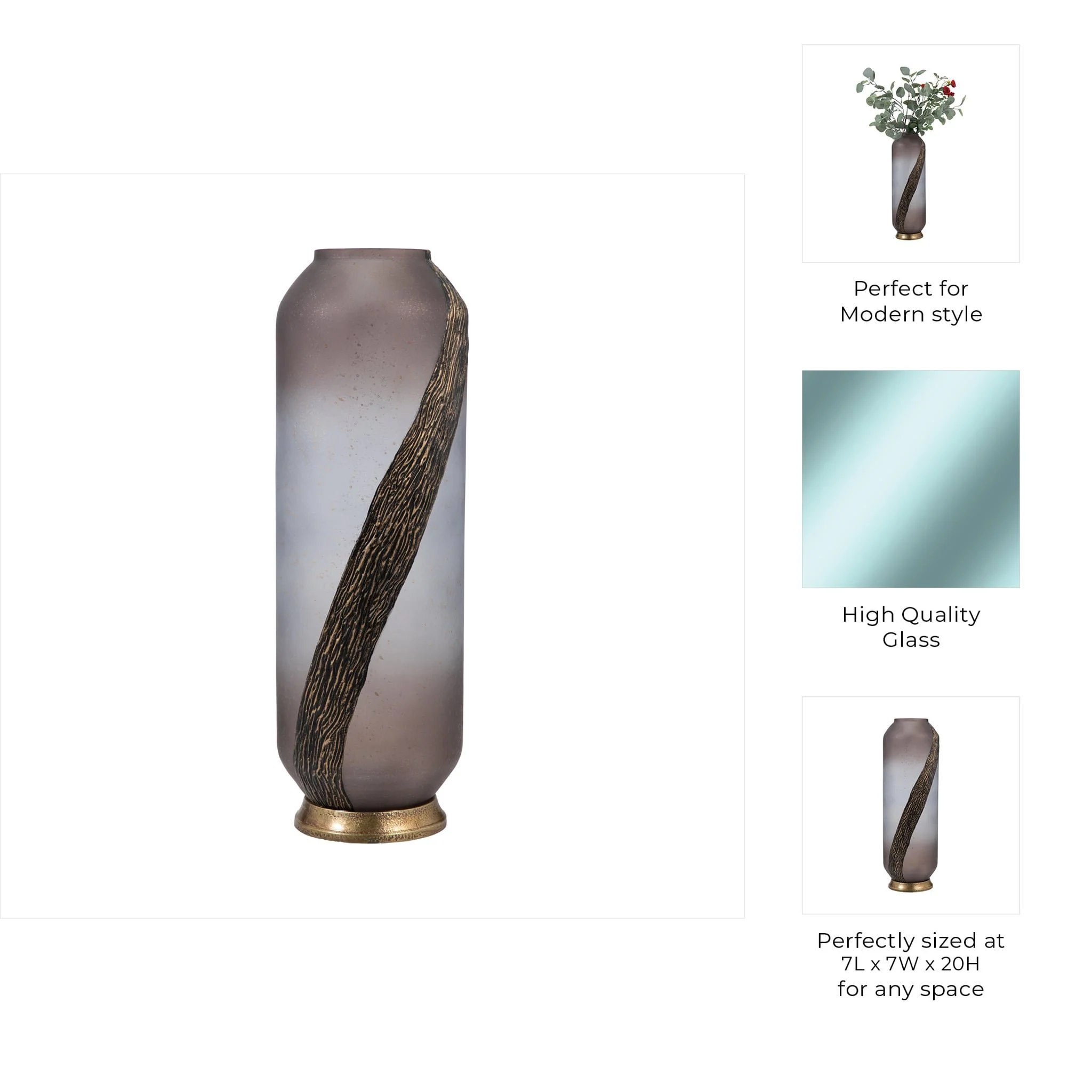 Glass, 20" Metallic Detail Vase,  Blush - Image 9