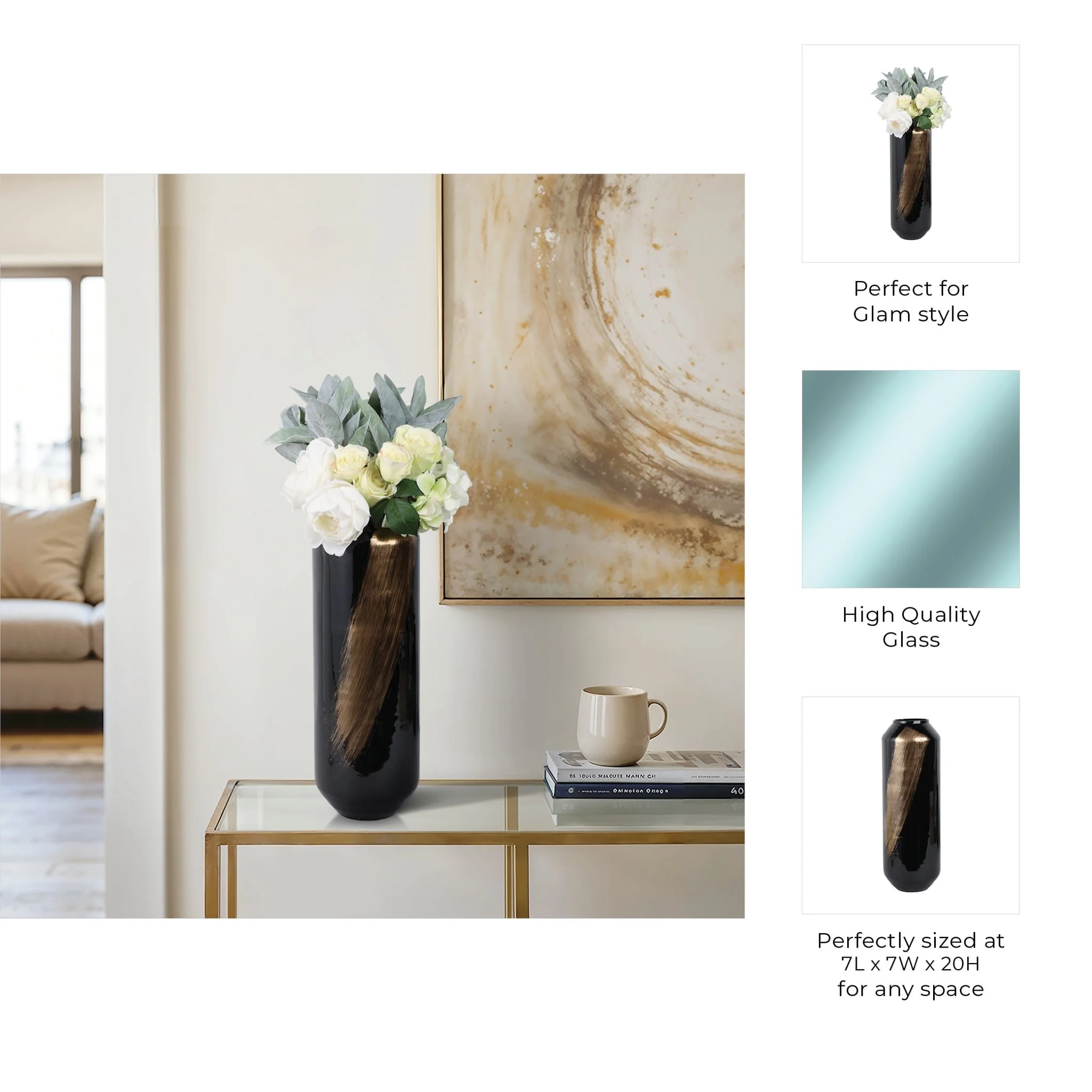 Glass,20",star Dust Vase,gold/black(golden Swooch) - Image 9