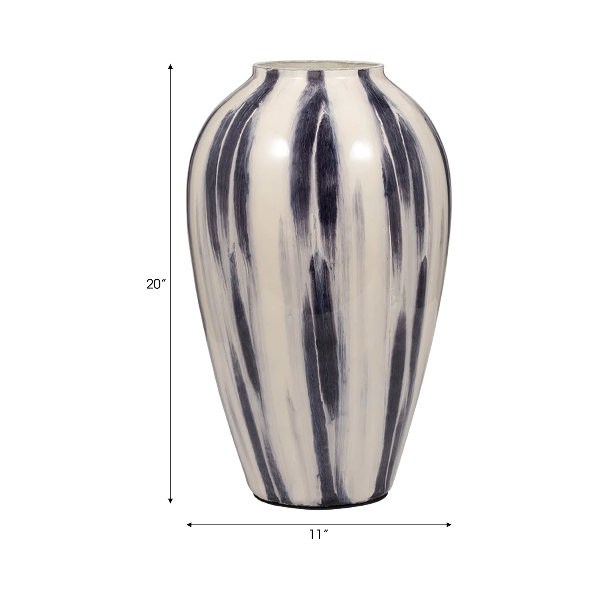 Glass, 20" Striped Vase, Black/white - Image 7