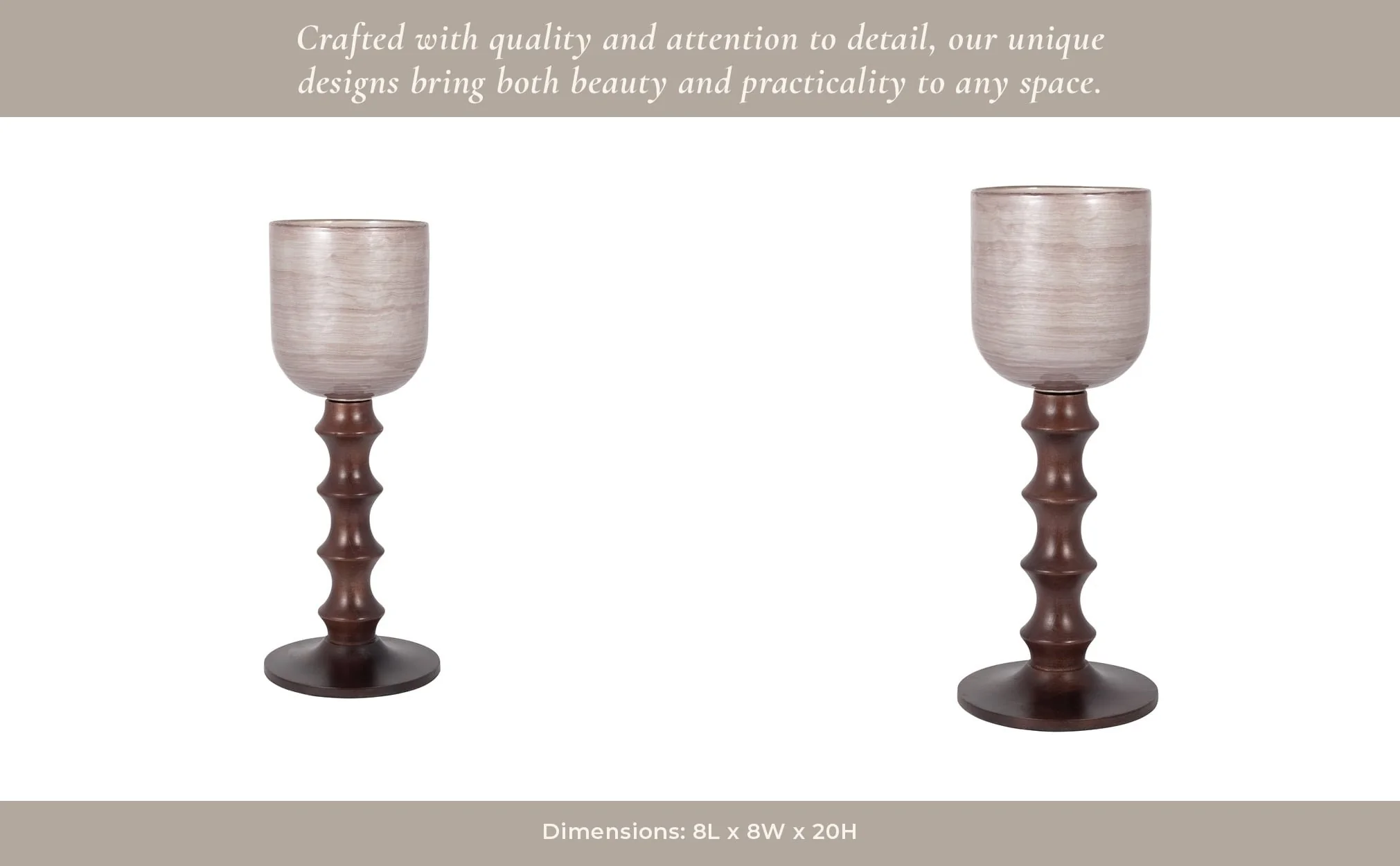 Glass, 20" Wooden Base Hurrican, Blush - Image 11