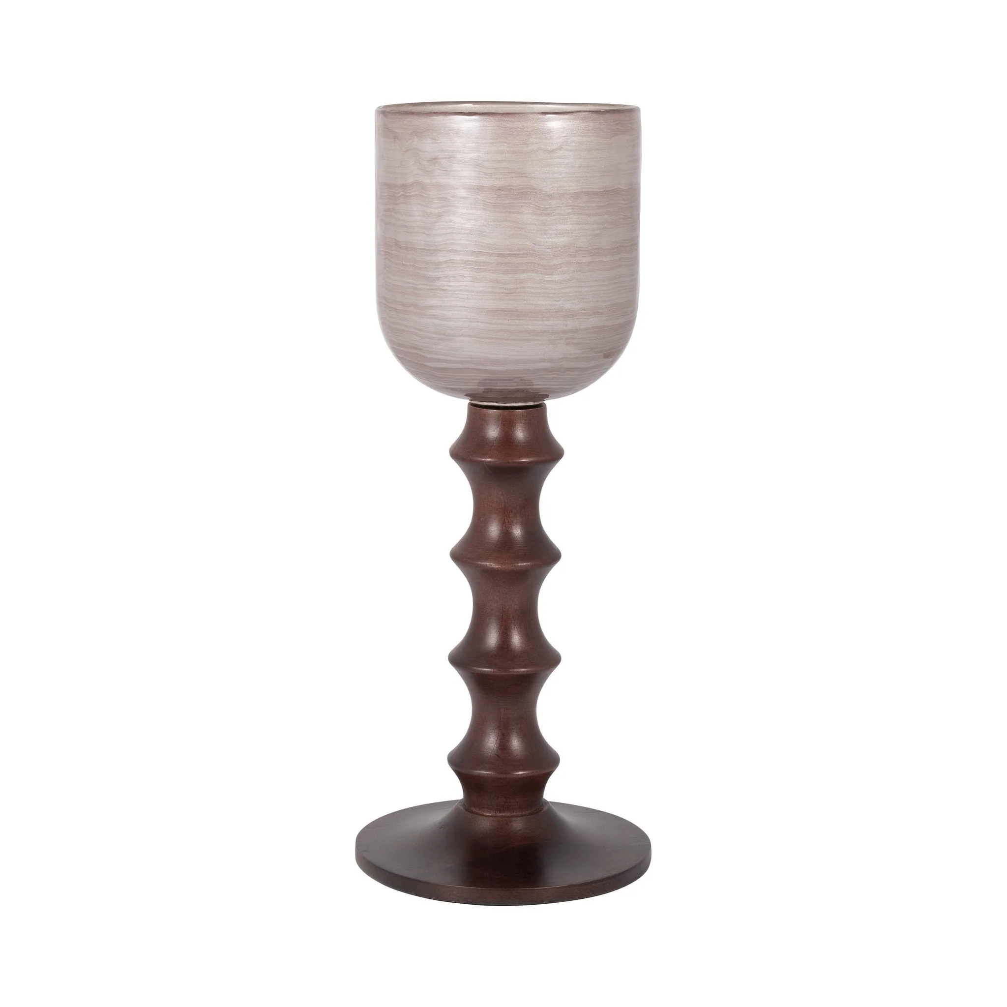 Glass, 20" Wooden Base Hurrican, Blush - Image 2