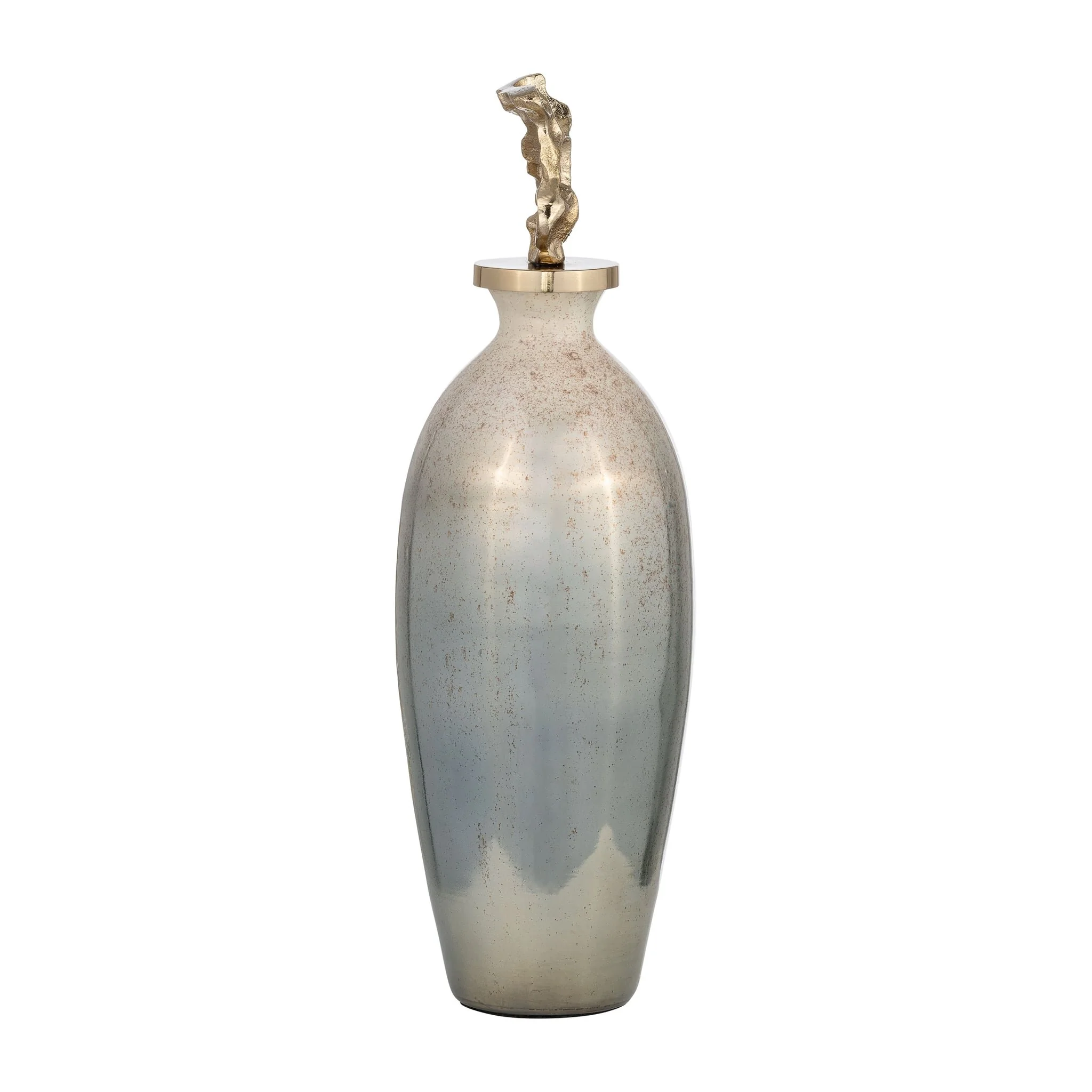 Glass, 20"h Metal Vase Tribal Topper,  Gold - Image 3