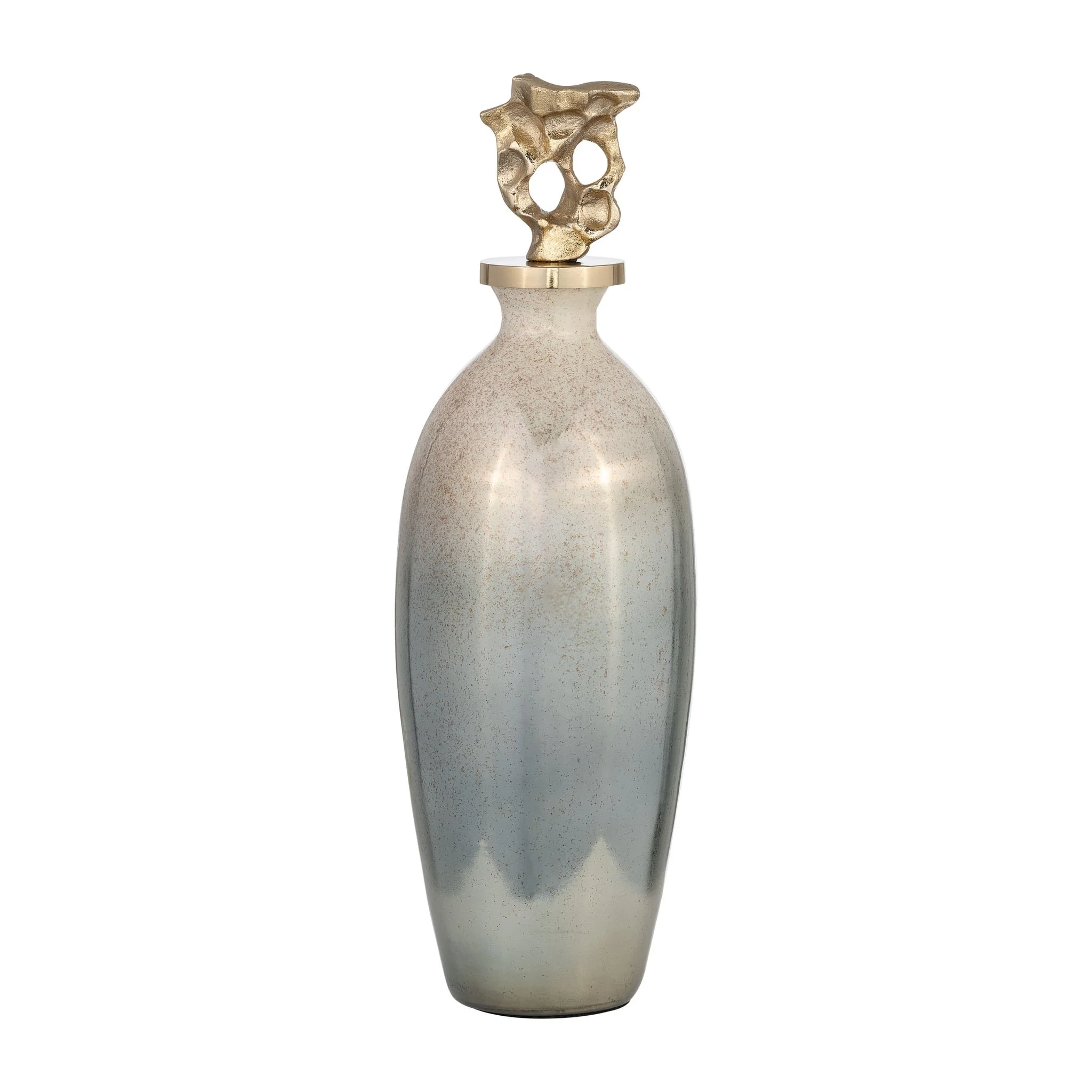 Glass, 20"h Metal Vase Tribal Topper,  Gold - Image 4