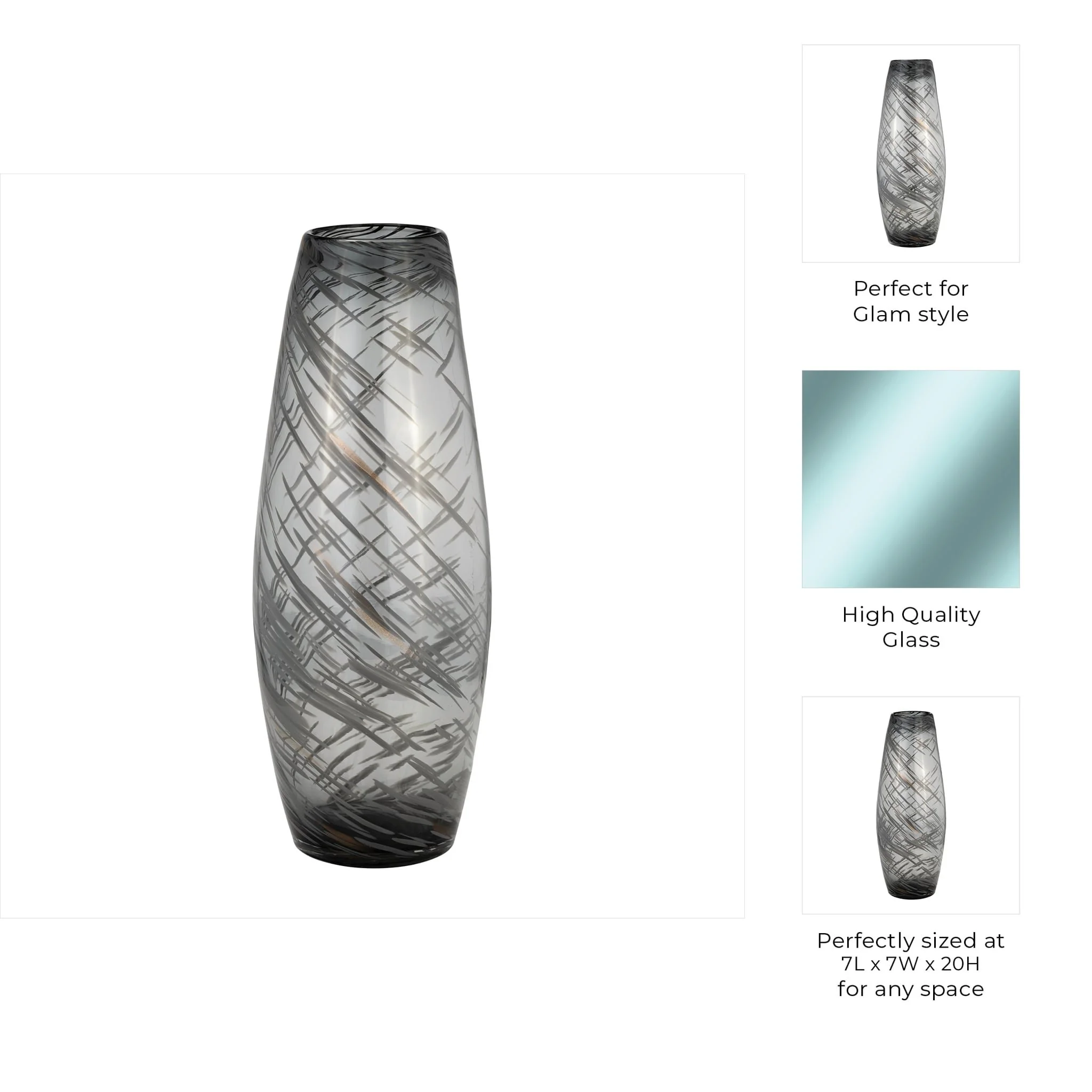 Glass, 20"h Swirl Vase, Black - Image 10