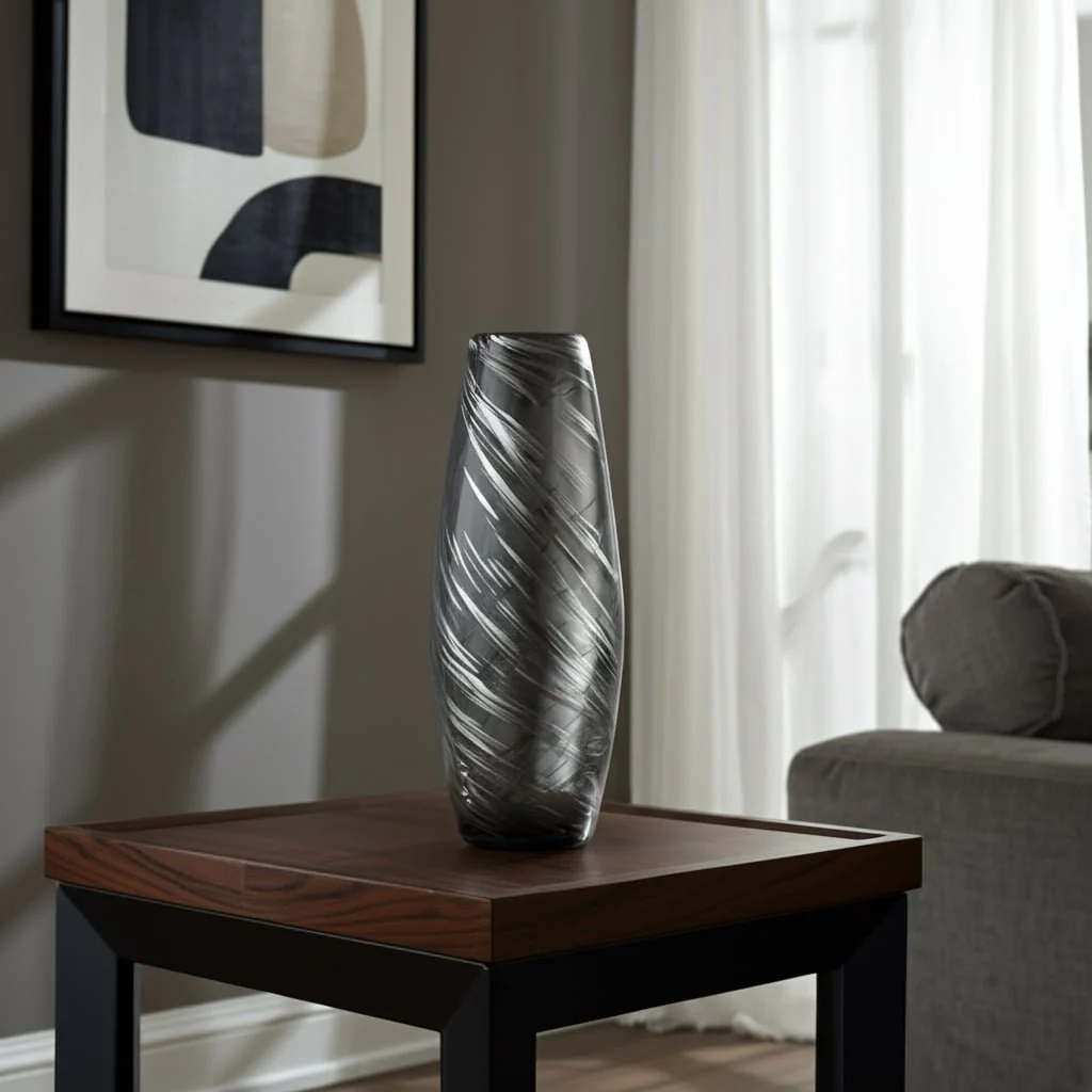 Glass, 20"h Swirl Vase, Black - Image 13