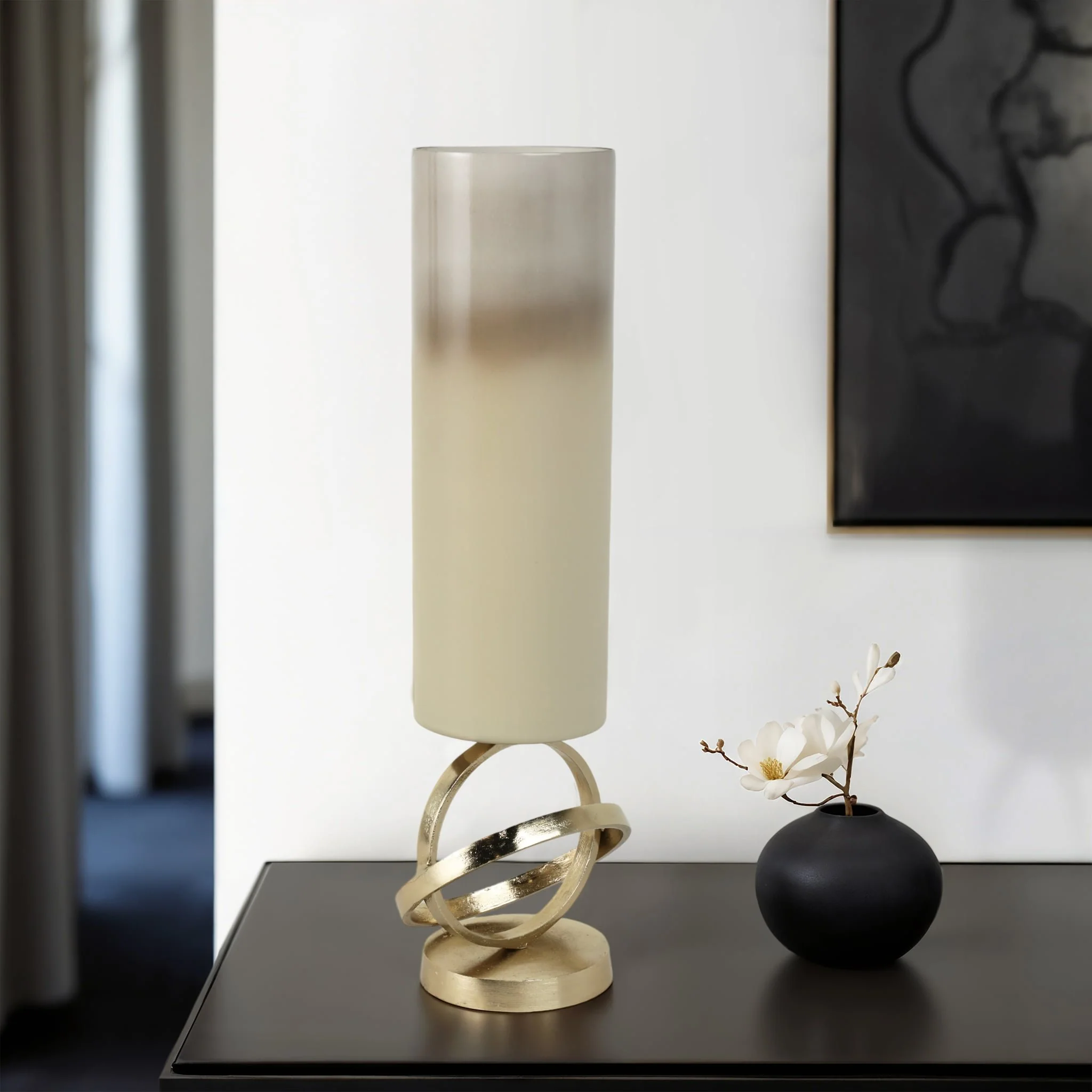 Glass,21",hurricane W/sphere Base,white/gold - Image 10