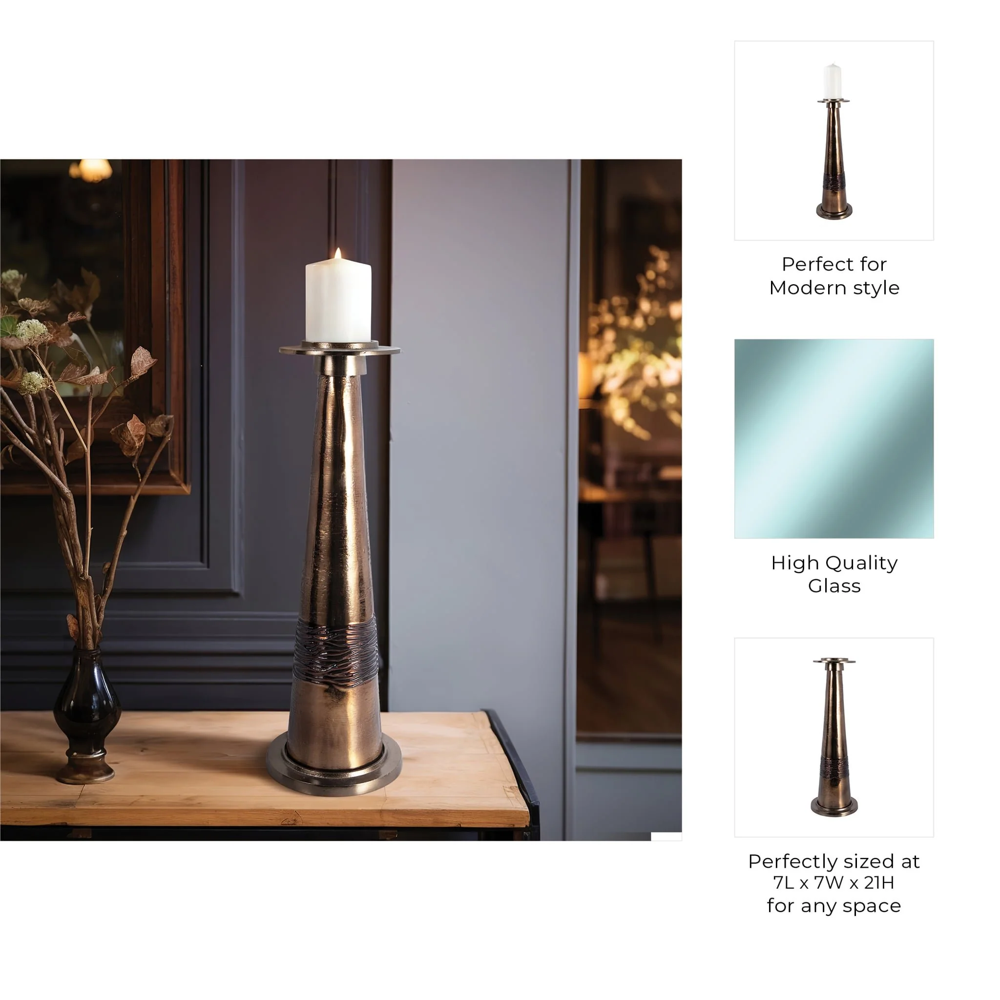 Glass, 21" Pillar Holder, Bronze - Image 10