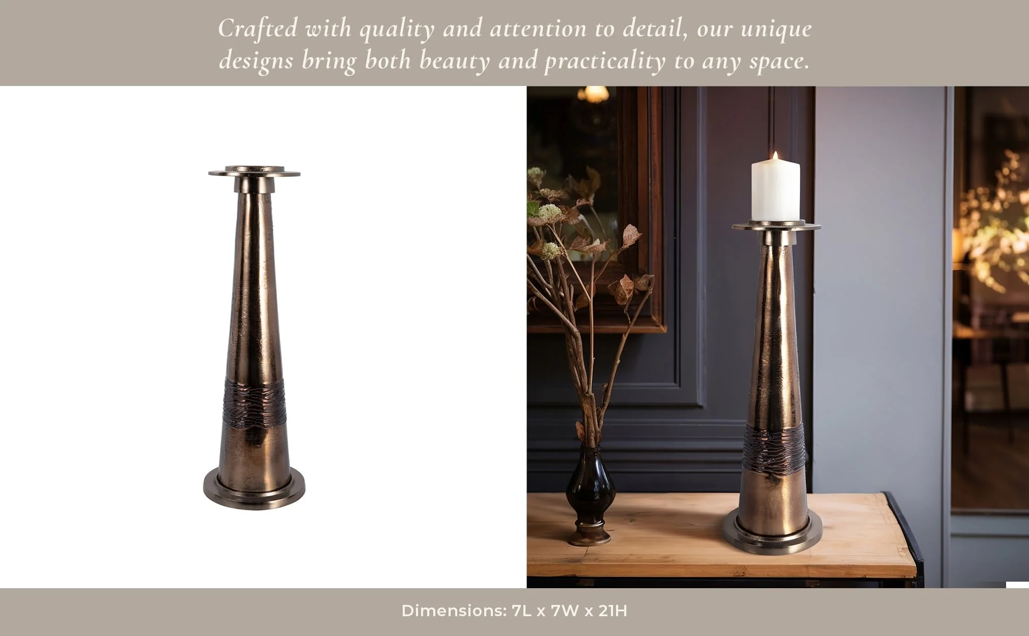 Glass, 21" Pillar Holder, Bronze - Image 12