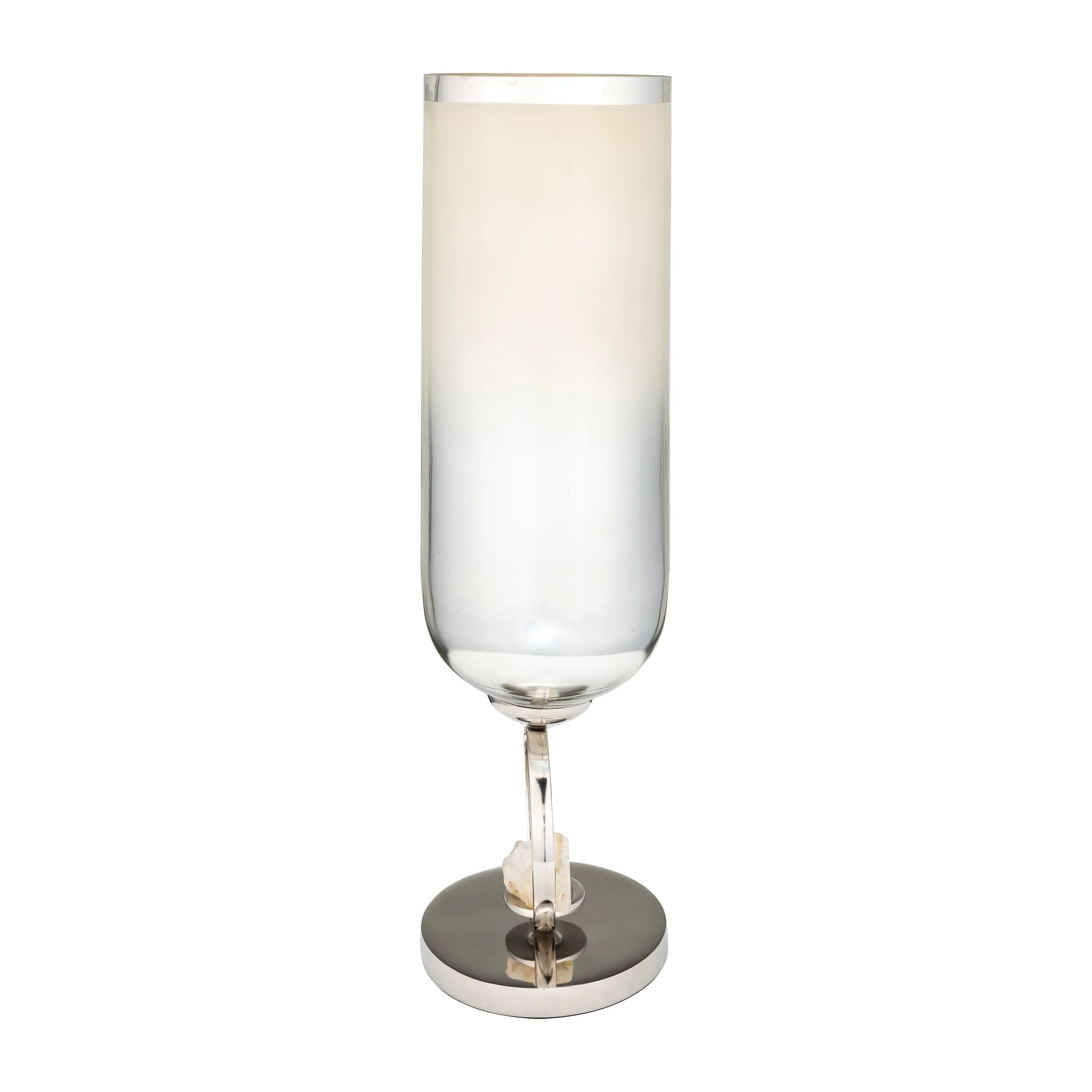 Glass, 21" Vase W/ Metal Base Stone Accent, Pearl - Image 3